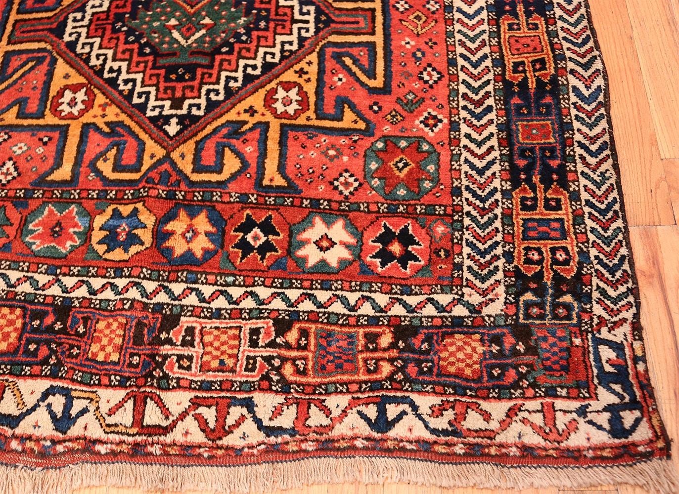 Colorful Eagle Kazak Design Antique Tribal Persian Kurdish Rug 5'3