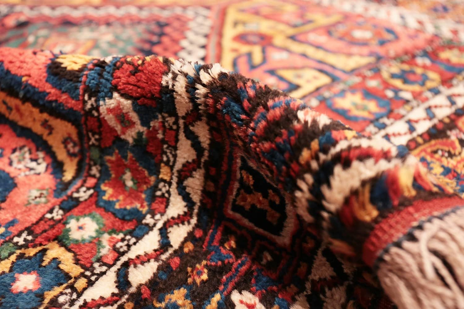 Colorful Eagle Kazak Design Antique Tribal Persian Kurdish Rug 5'3