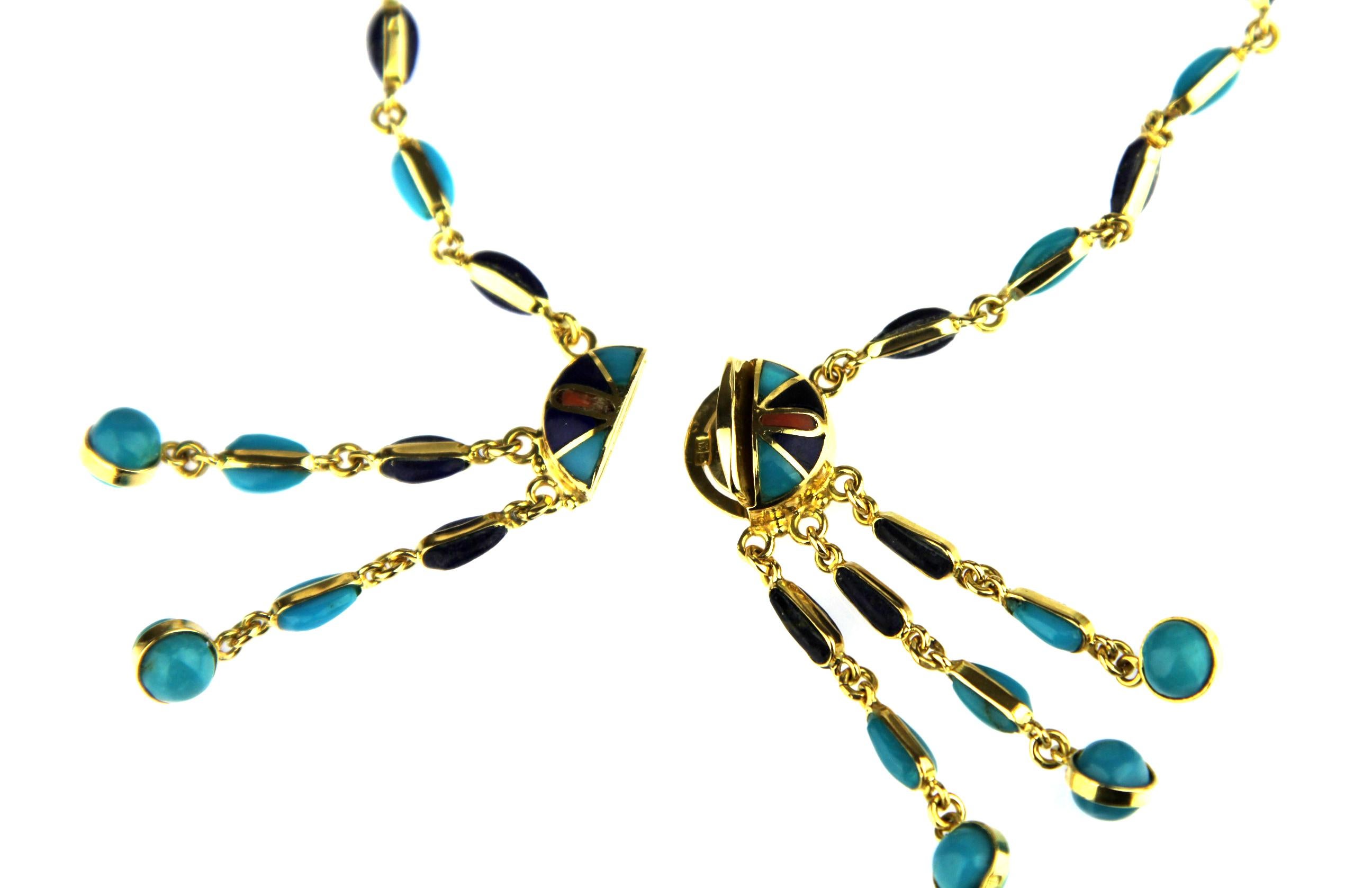 Vintage Eagle Halskette aus 18K Gold, Koralle, Lapislazuli und Türkis Mosaiken im Angebot 5
