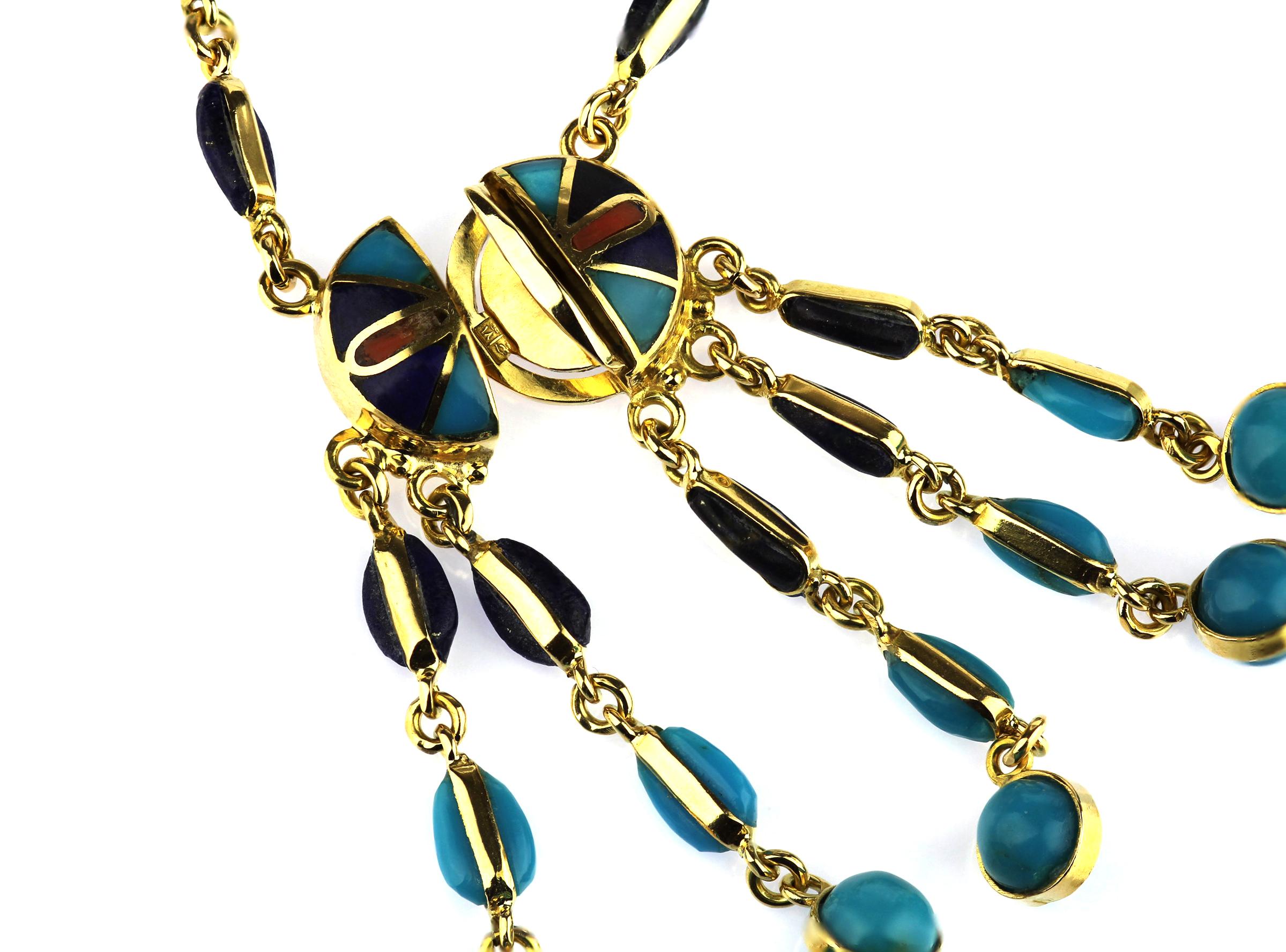 Vintage Eagle Halskette aus 18K Gold, Koralle, Lapislazuli und Türkis Mosaiken im Angebot 7