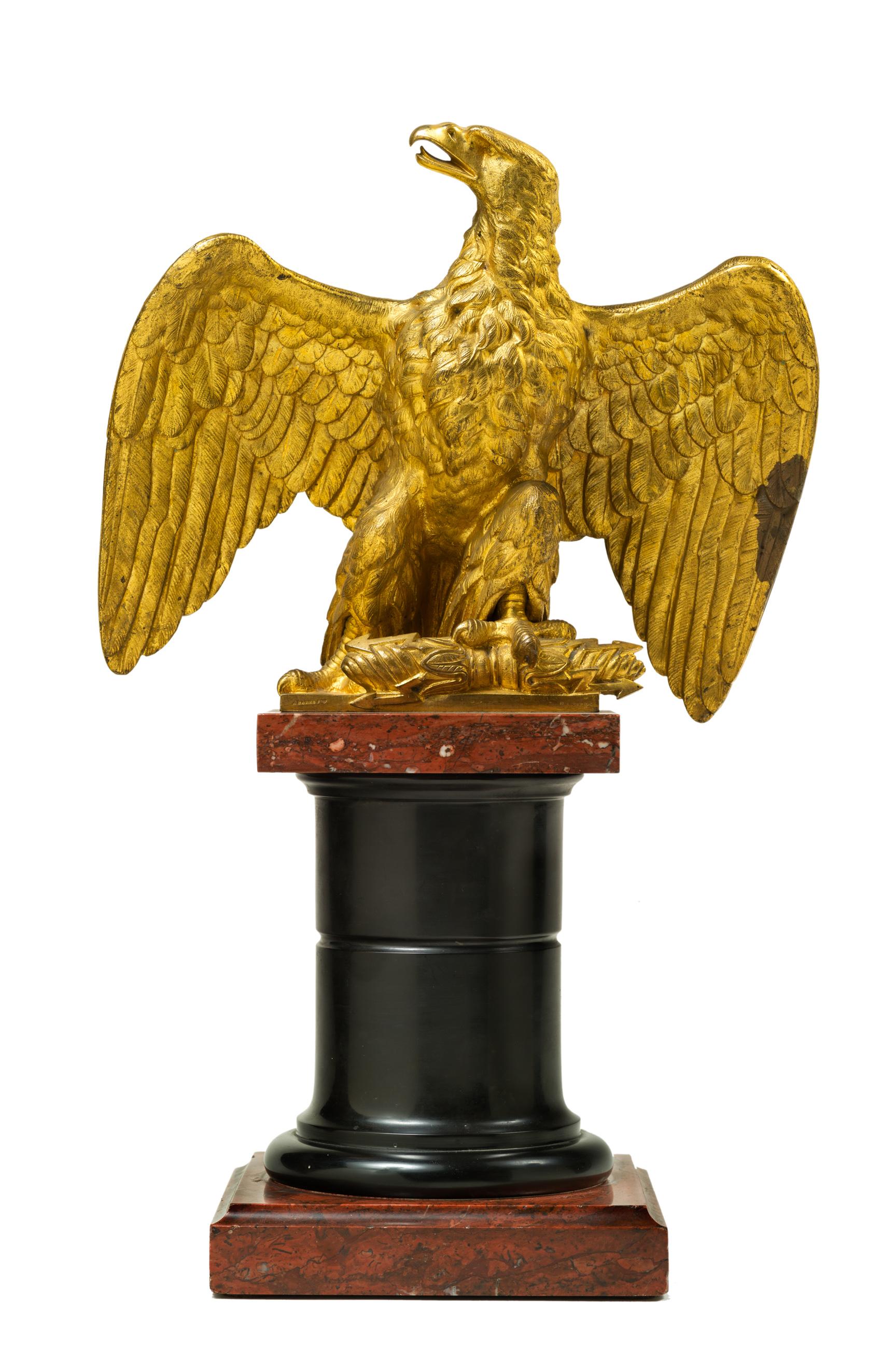 Jean-Auguste Barre, 
1811-1896, French

Eagle of the French National Guard, 1852
Marion Foundry- Barre sculptor

This Eagle was at the Hotel de Ville in Paris and escaped the flames of the fire of 1871, during the Commune.
It still bears on