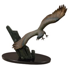 Eagle on Stone Pedestal, Animal Sculpture, Regule, circa 1925, Art Deco, France