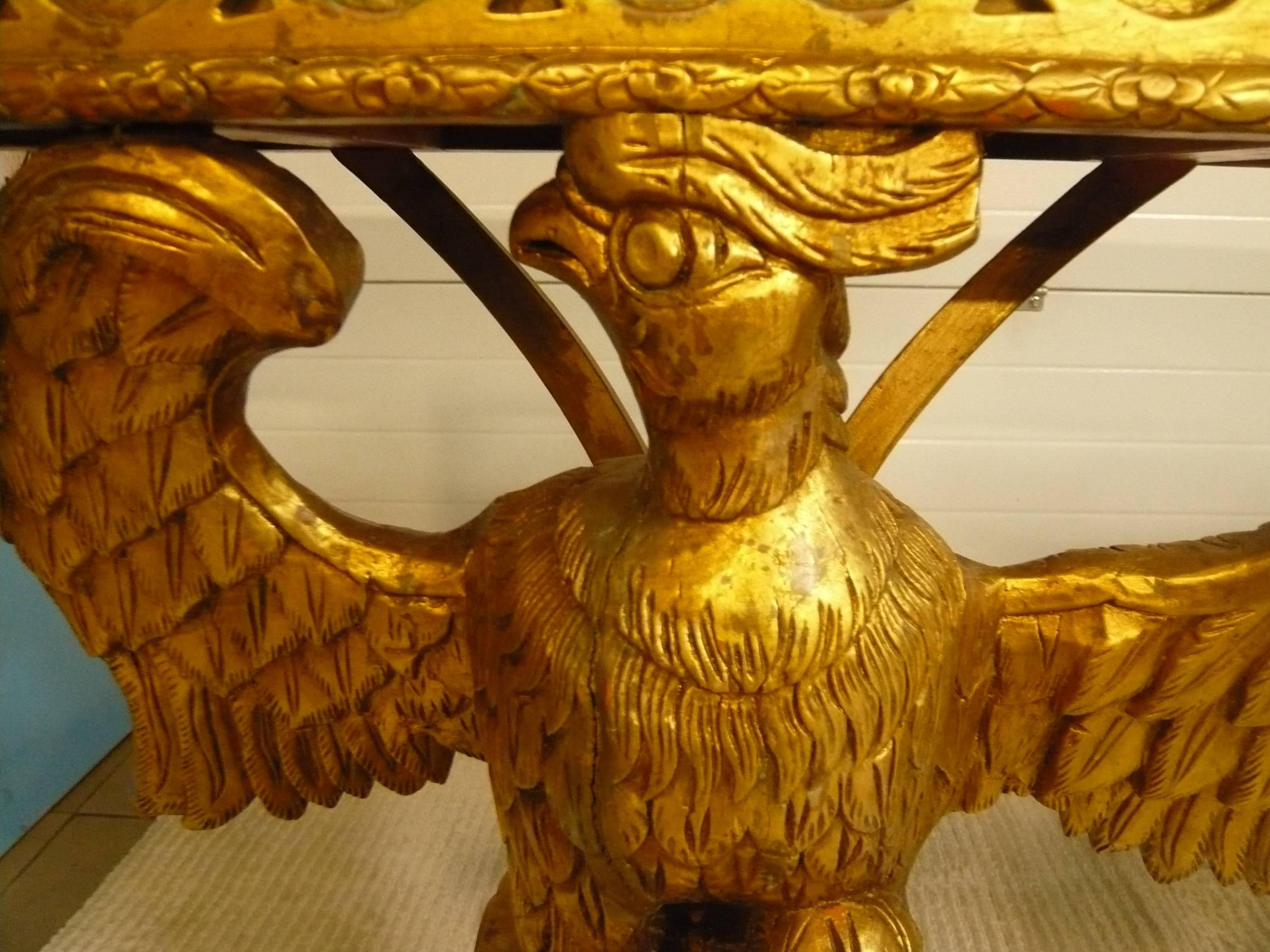 20th Century Eagle Pair of French Giltwood and Marble Consoles Side Tables