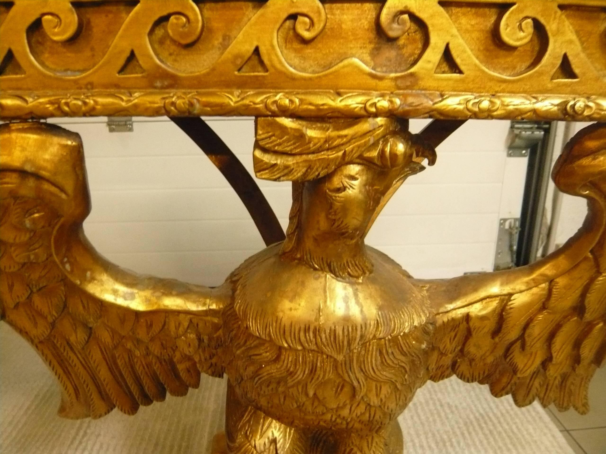Eagle Pair of French Giltwood and Marble Consoles Side Tables 1