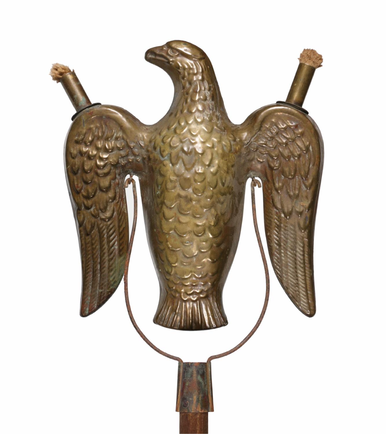 EAGLE FORM POLITICAL PARADE TORCH FROM THE 1860 or 1864 CAMPAIGN OF ABRAHAM LINCOLN 

Campaign parade torches were carried in nighttime processions when political candidates marched through cities giving speeches as they ran for public office. They