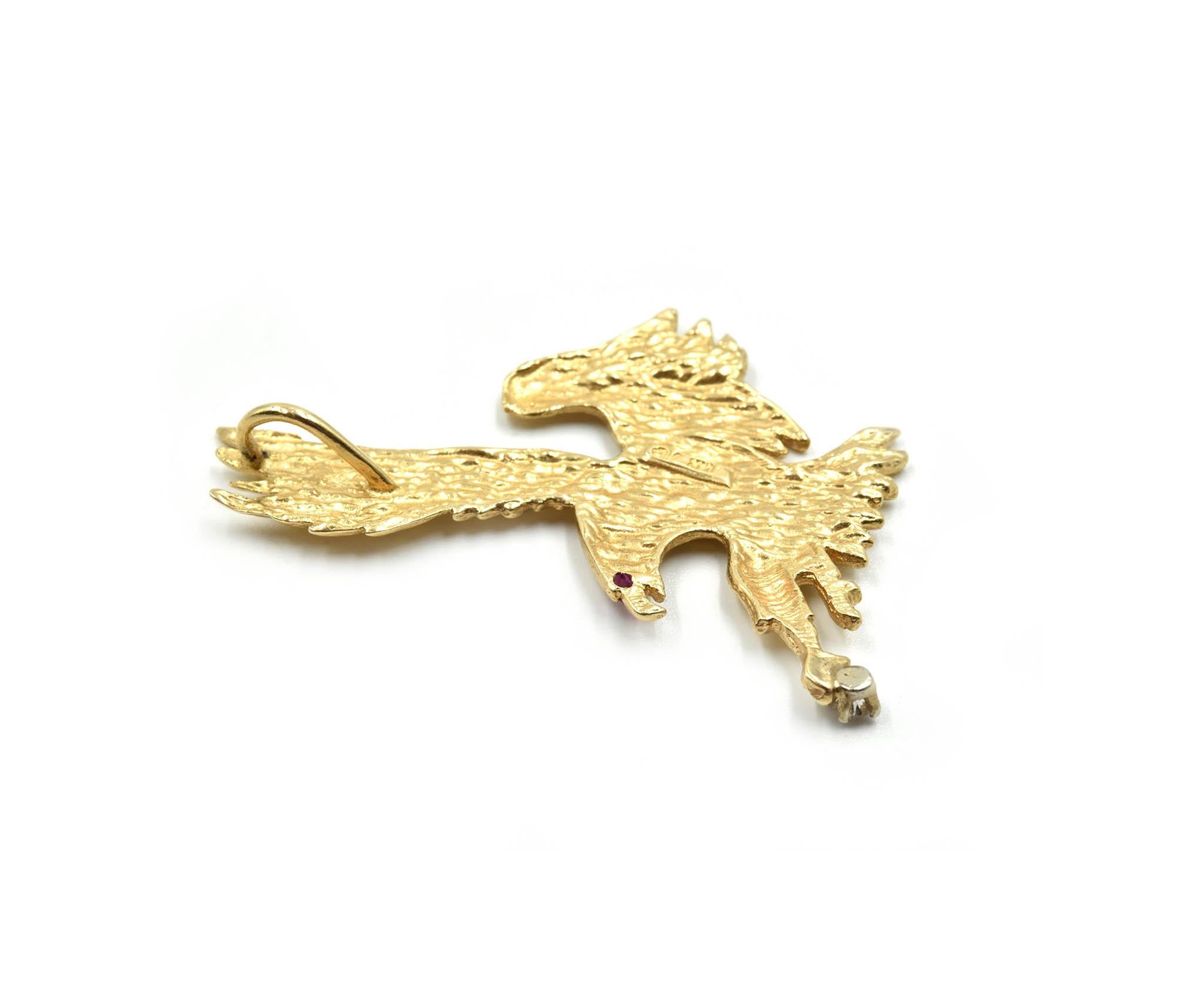 Eagle Pendant with Ruby Eyes 14 Karat Yellow Gold In Excellent Condition In Scottsdale, AZ