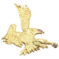 Eagle Pendant with Ruby Eyes 14 Karat Yellow Gold