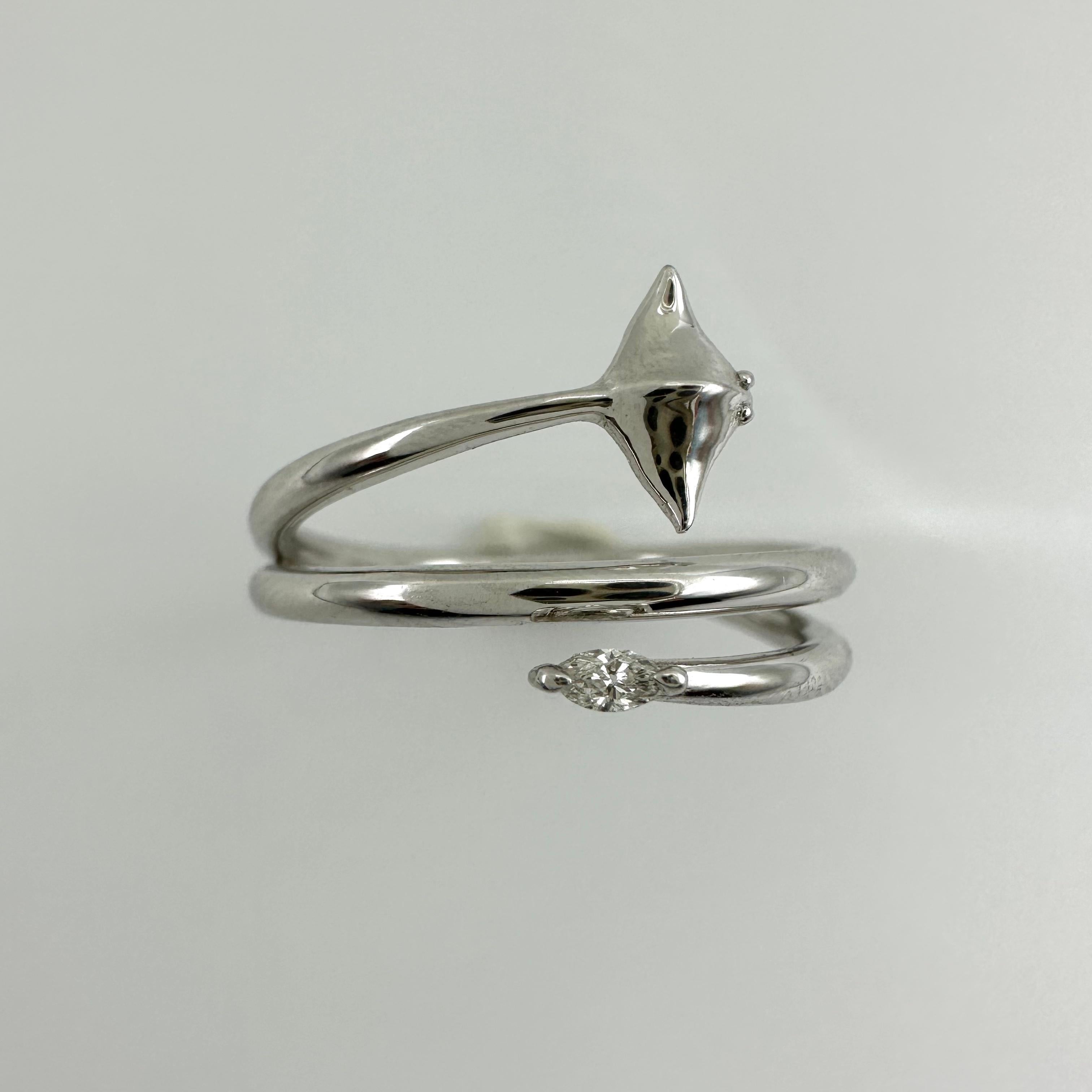 For Sale:  Eagle Ray Ring with White Marquise Moissanite, Silver 4