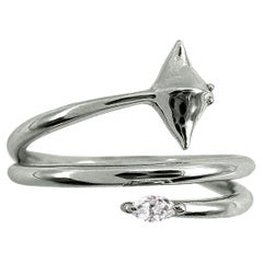 Eagle Ray Ring with White Marquise Moissanite, Silver