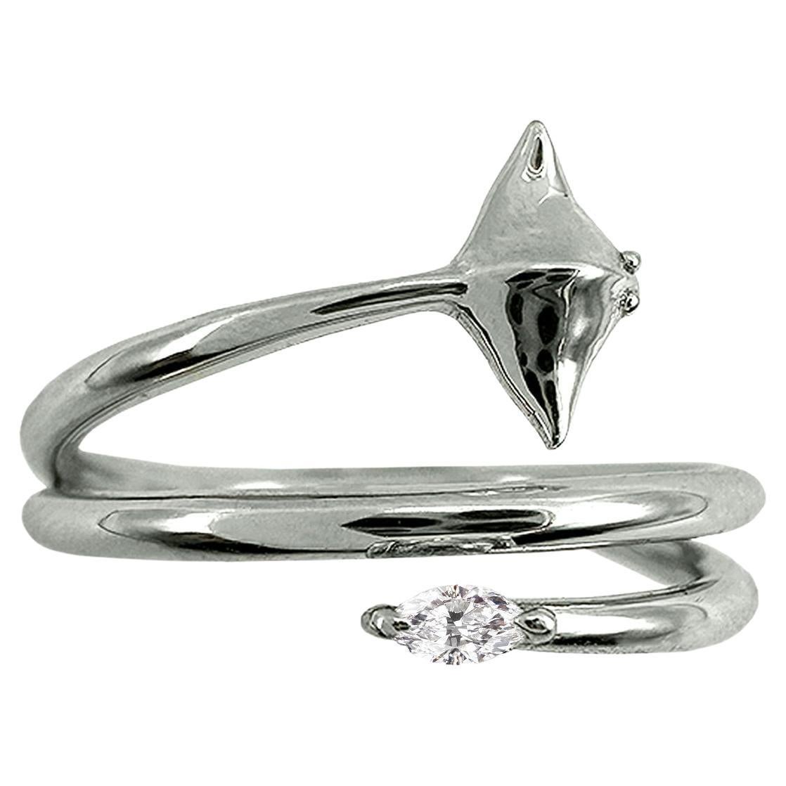 For Sale:  Eagle Ray Ring with White Marquise Moissanite, Silver
