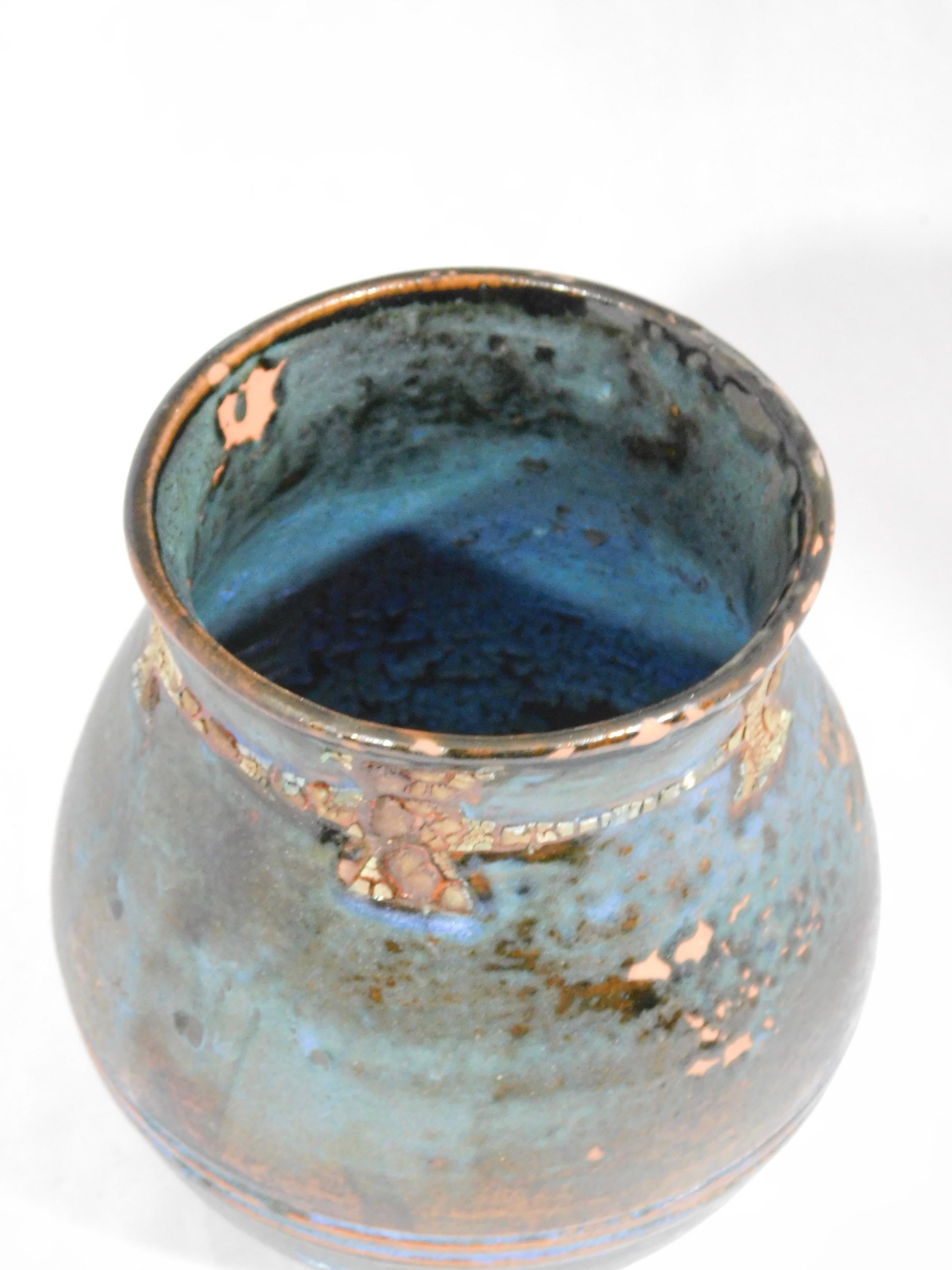 Wheel thrown Eagle Rock earthenware vessel by ceramicist Andrew Wilder. This is a one of a kind object made in the ancient way- by hand in a small artisanal pottery. In this series Wilder explores the application of lichen under glazes to achieve