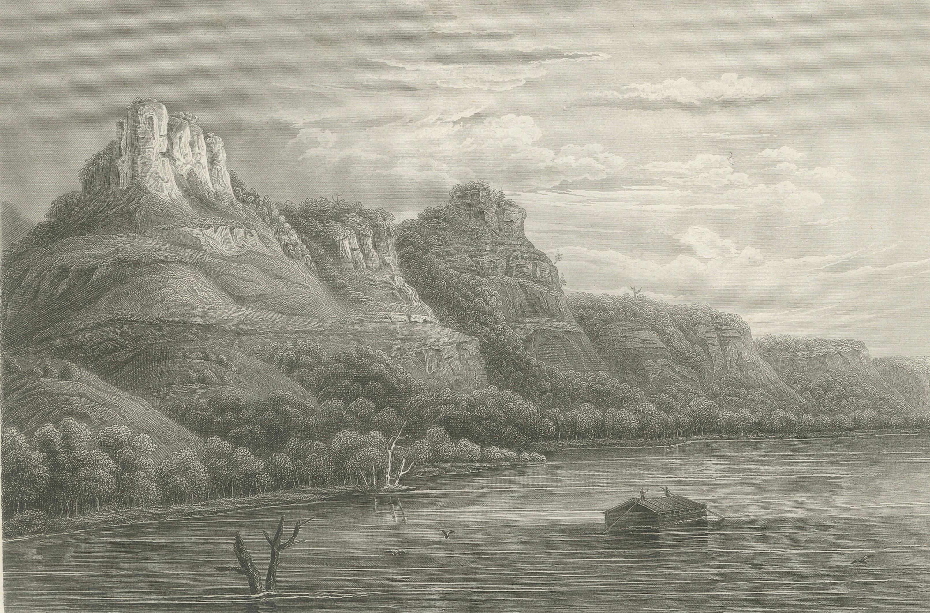 Eagle Rocks Mississippi River, Antique Steel Engraving c.1850
