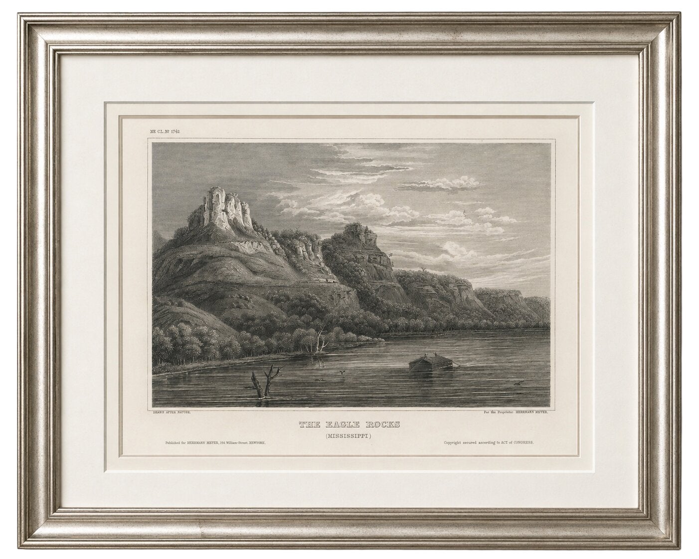 Eagle Rocks Mississippi River, Antique Steel Engraving c.1850