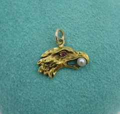 Eagle Ruby Pearl Pendant 14 Karat Gold Antique Belle Epoque Victorian