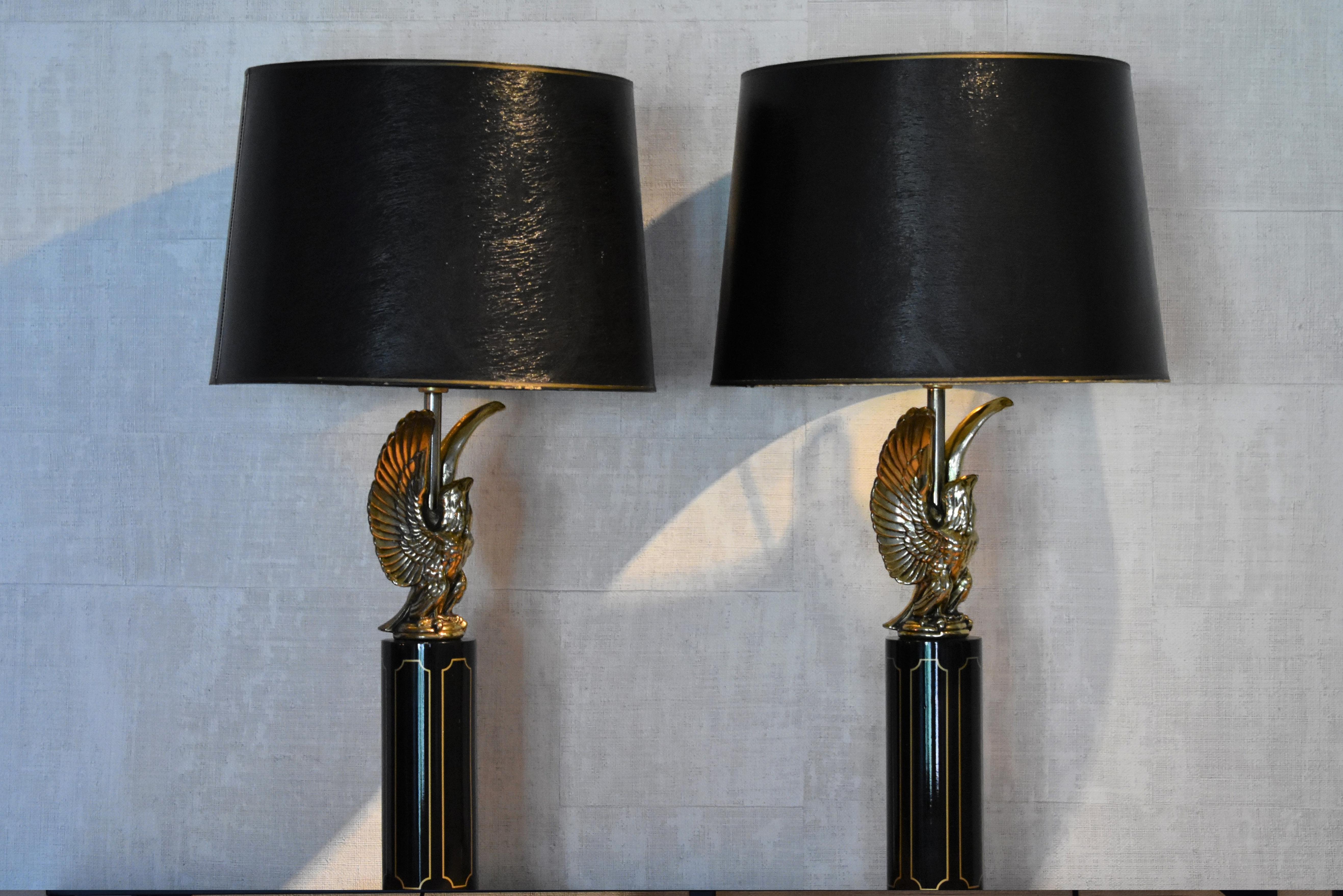 Eagle Table Lamps Attributed to Maison Charles, Hollywood Regency 5