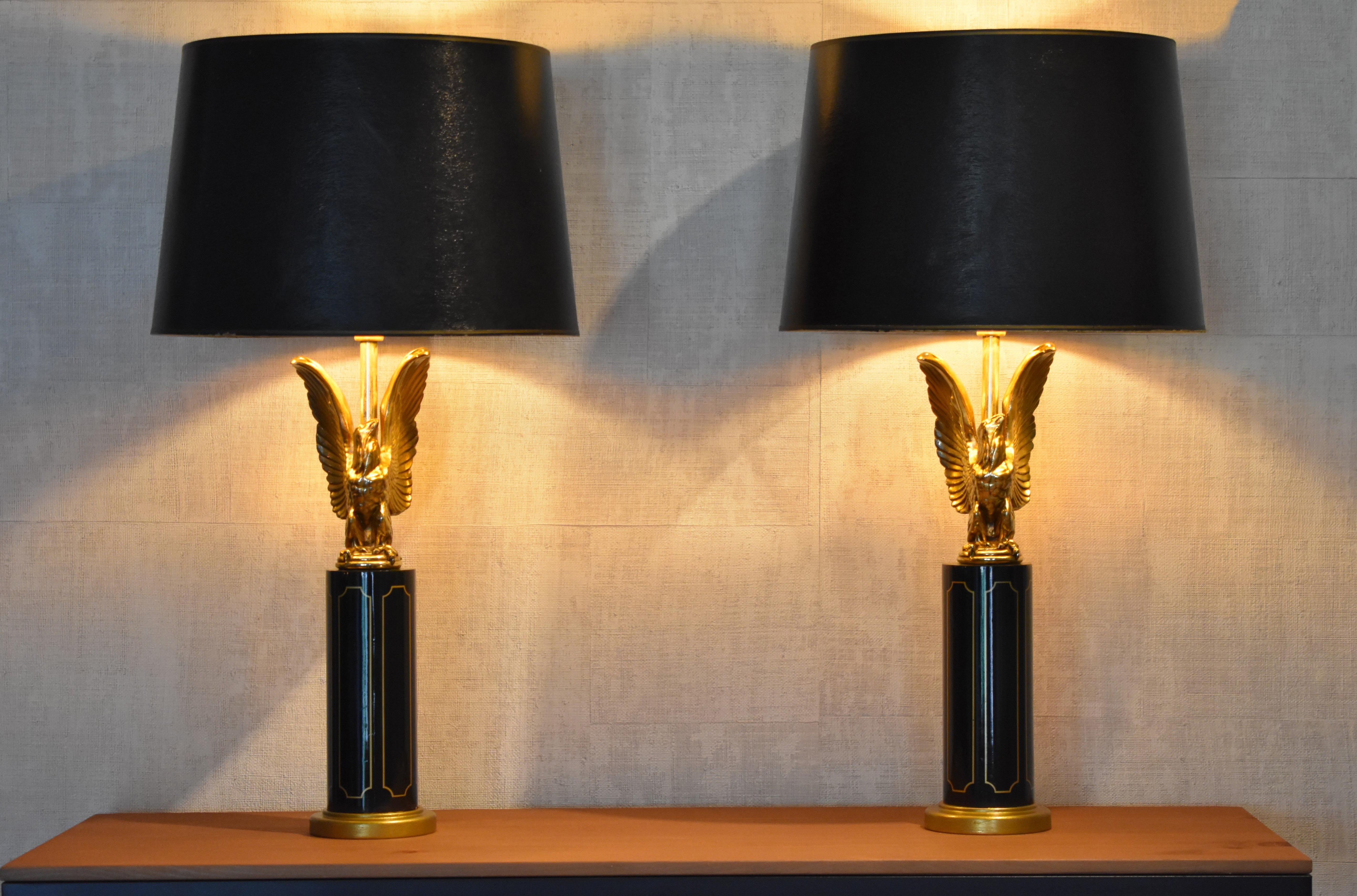 French Eagle Table Lamps Attributed to Maison Charles, Hollywood Regency