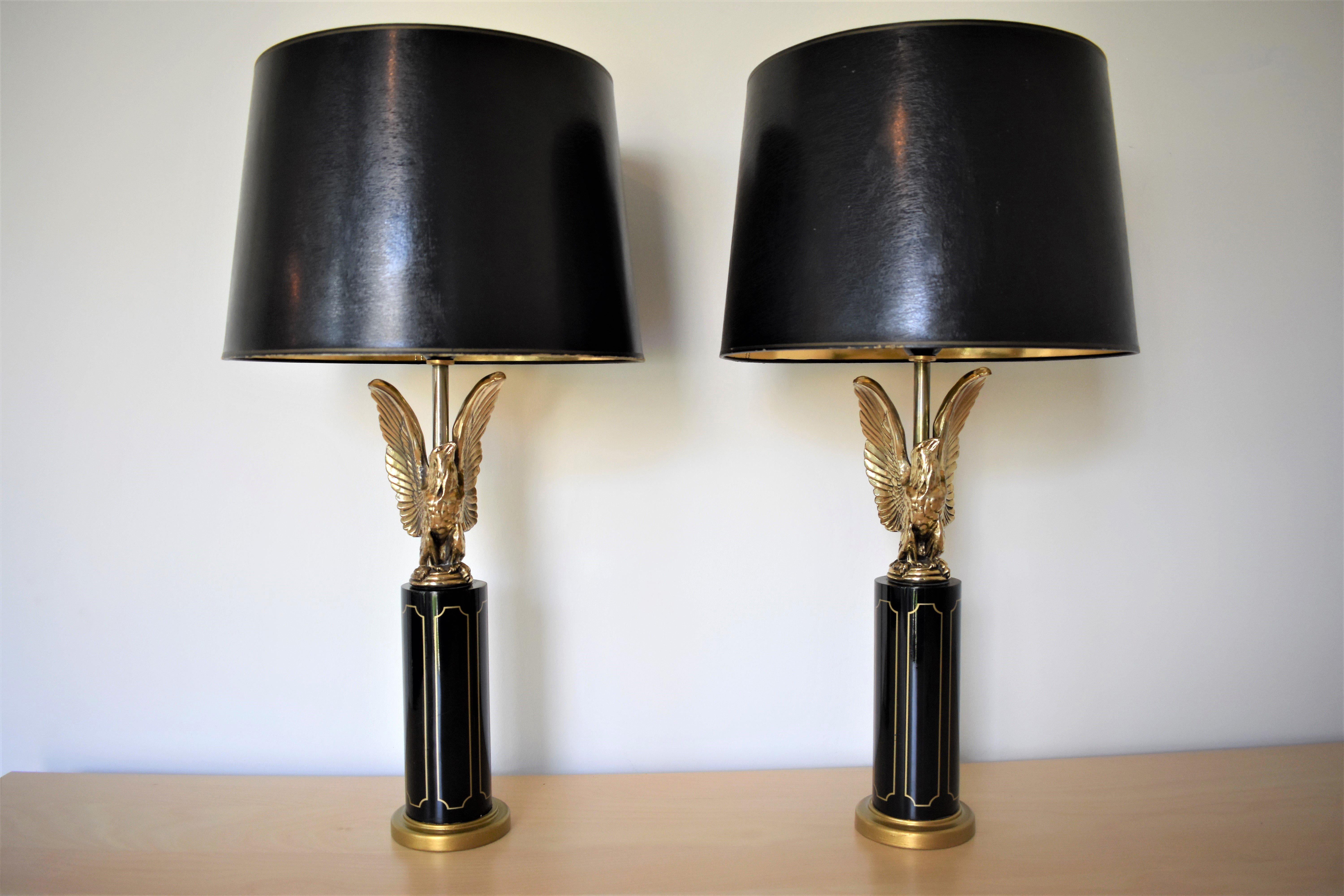 Brass Eagle Table Lamps Attributed to Maison Charles, Hollywood Regency