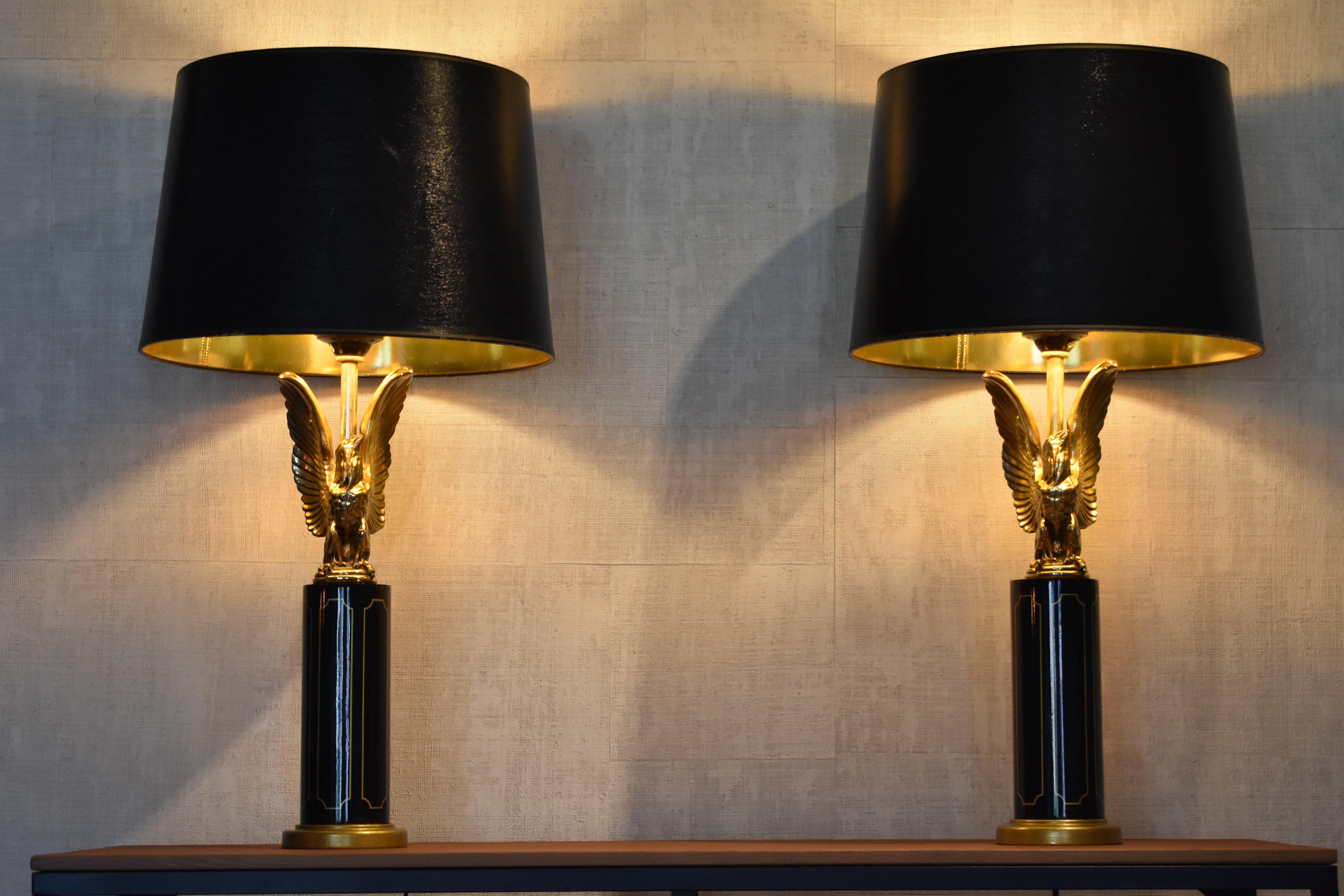 Eagle Table Lamps Attributed to Maison Charles, Hollywood Regency 2
