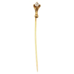 Antique Eagle talon diamond pin in 18k gold, old mine cut diamond 0.25 ct