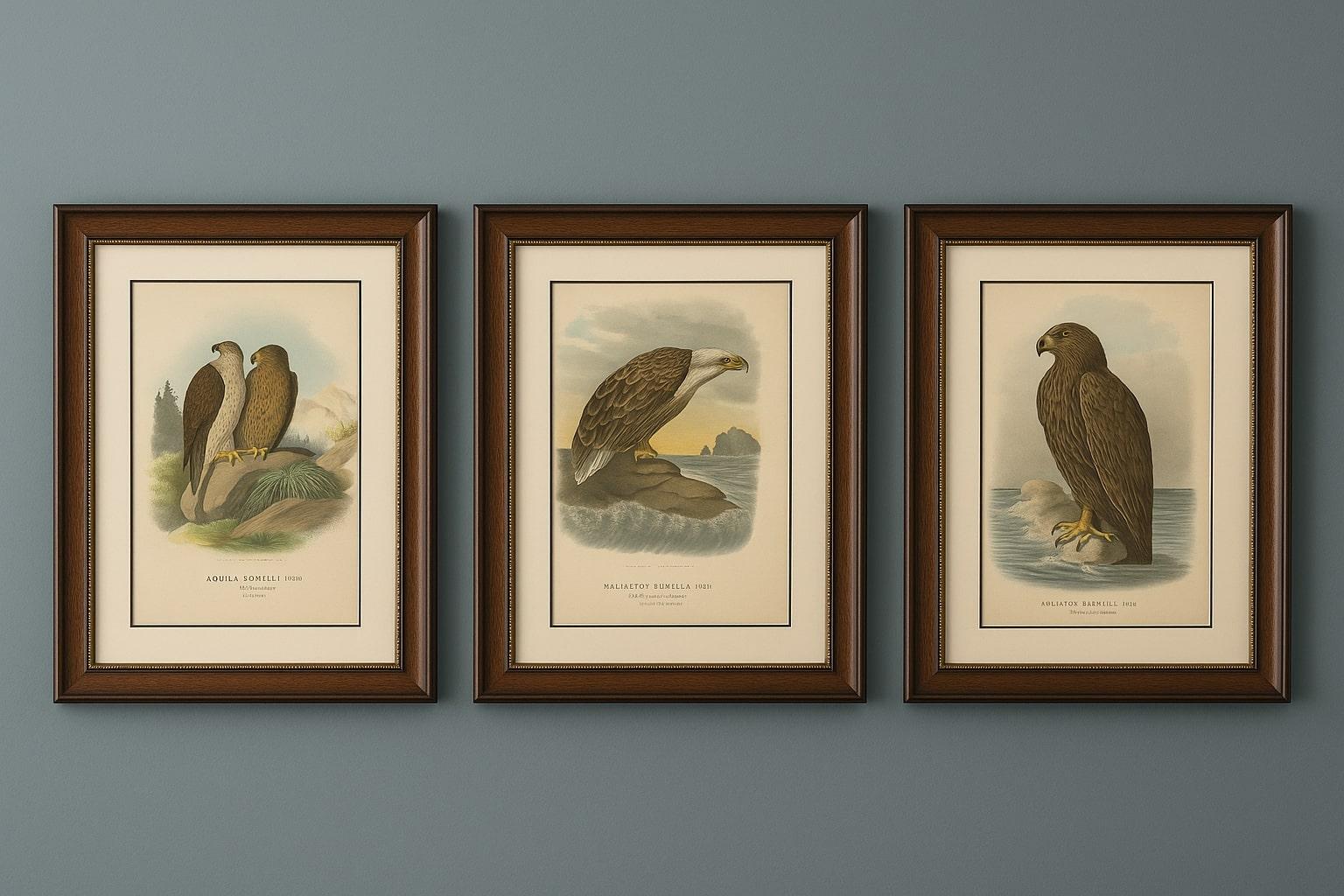 Satz von drei antiken Drucken von Adlern von Oskar von Riesenthal, 1894

Beschreibung: Ein eindrucksvolles Trio von Chromolithographien (ungerahmt!) aus Oskar von Riesenthals Die Raubvögel Deutschlands und des angrenzenden Mitteleuropas, erschienen