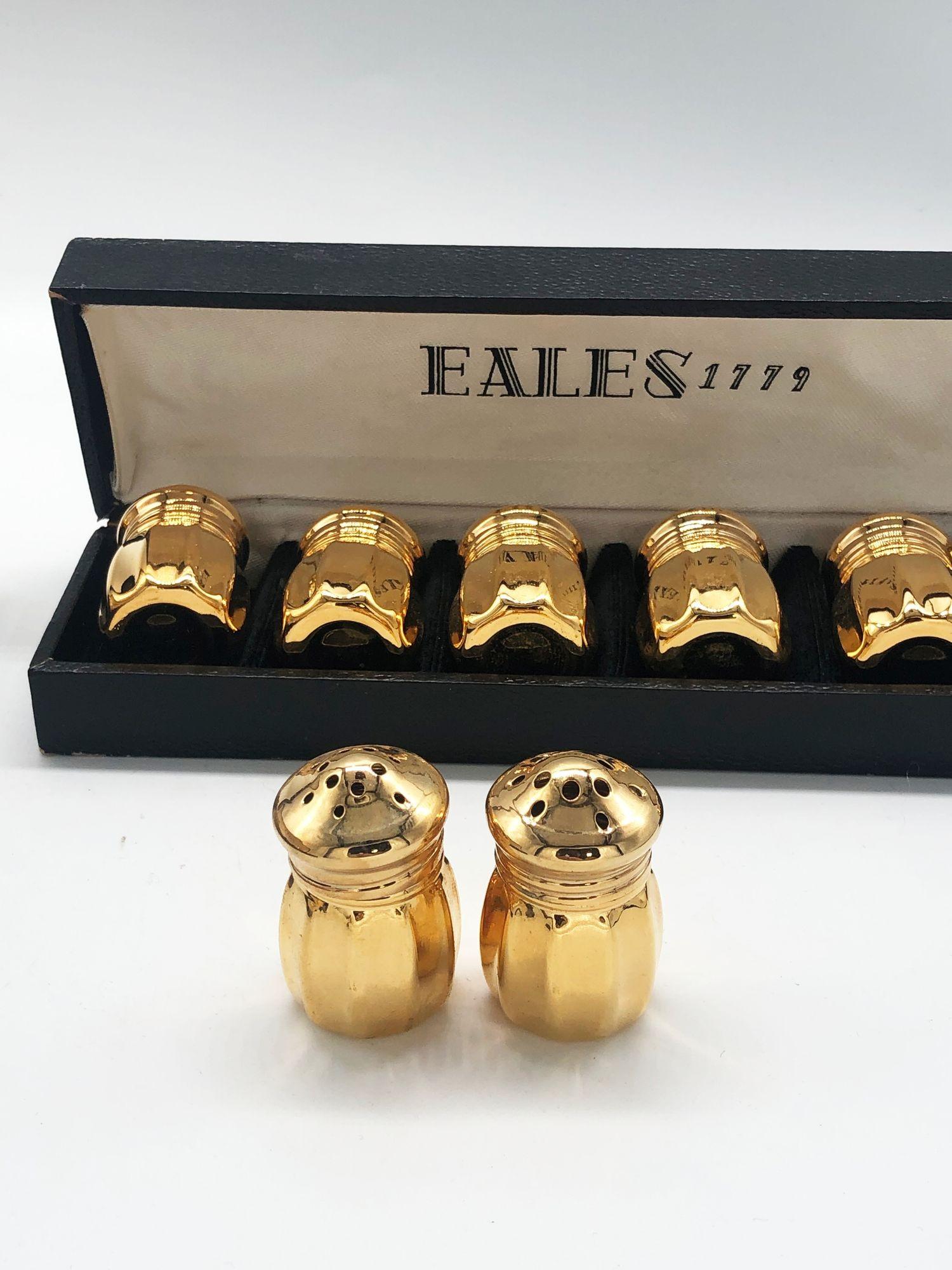 Eales 1779 Gold Platte Salz und Pfeffer Shaker Set im Zustand „Hervorragend“ im Angebot in Van Nuys, CA