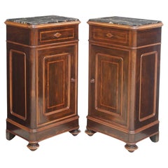 Ealry 1900s Antique (2) Italian Inlaid Rosewood, Marble-Top Bedside Cabinets!!