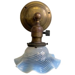 Ealry 20th Century Industrial Brass and Opaline Glass Wall Sconce Light