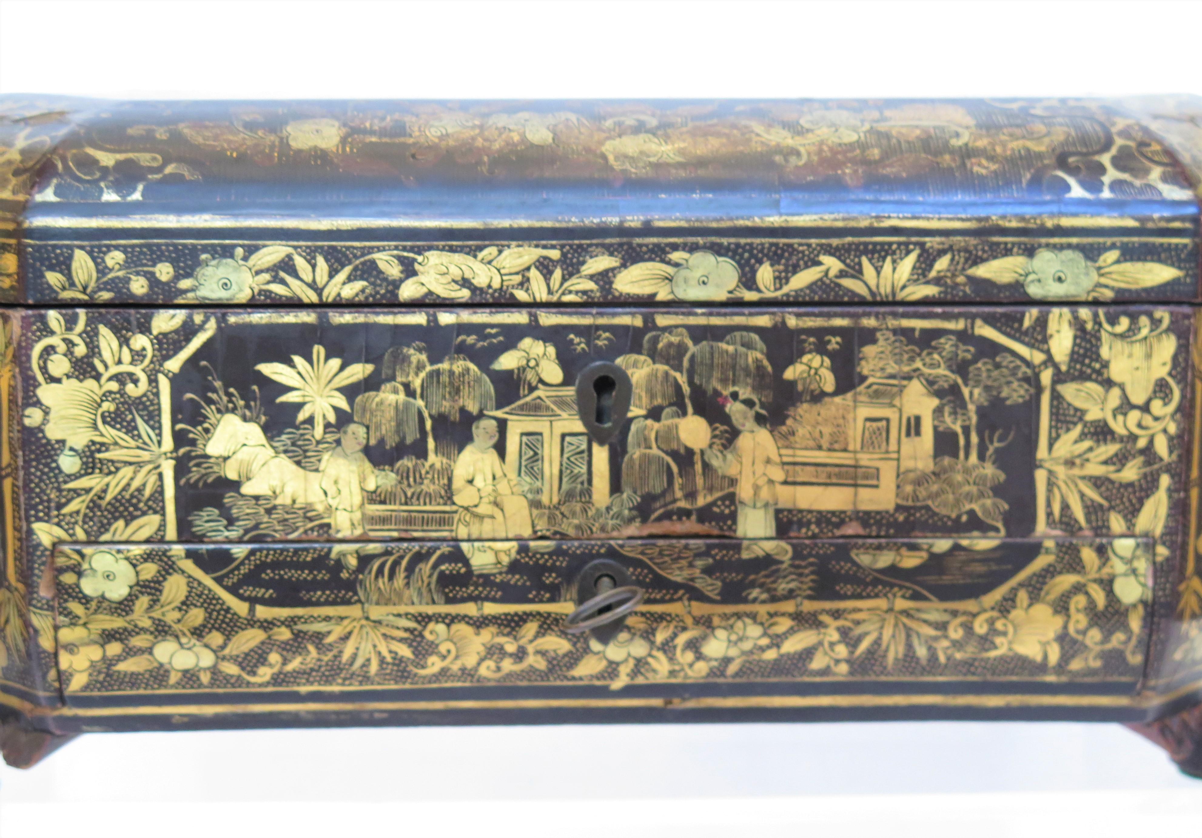Ealy 19. Jahrhundert Chinesisch Export Lacquer Nähen Box im Angebot 4