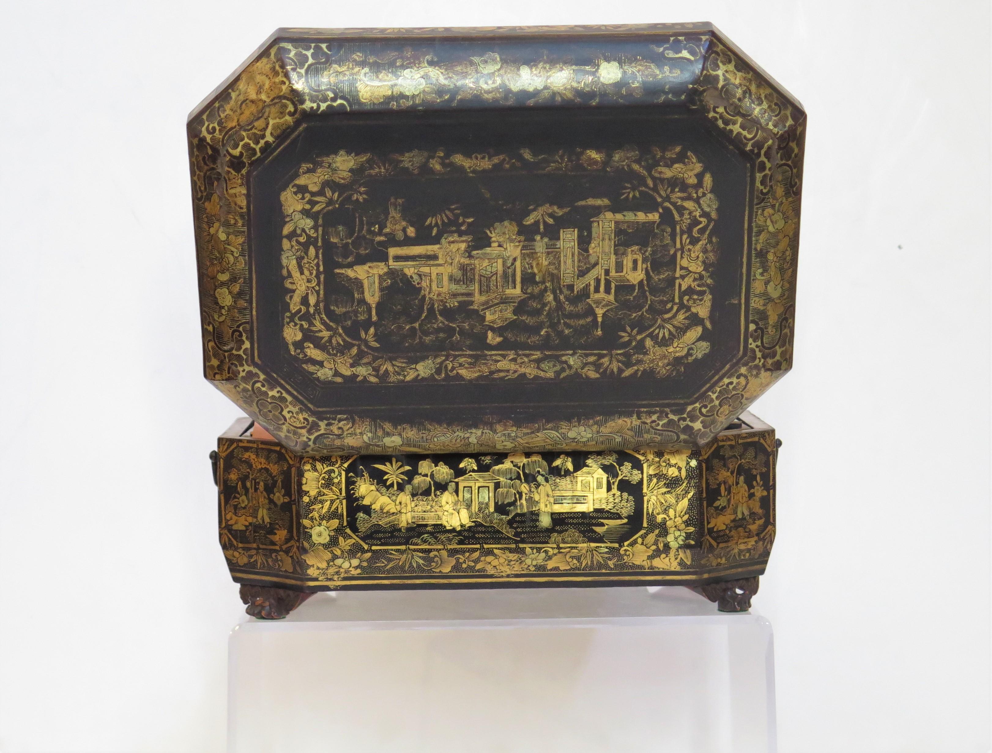 Ealy 19. Jahrhundert Chinesisch Export Lacquer Nähen Box im Angebot 9