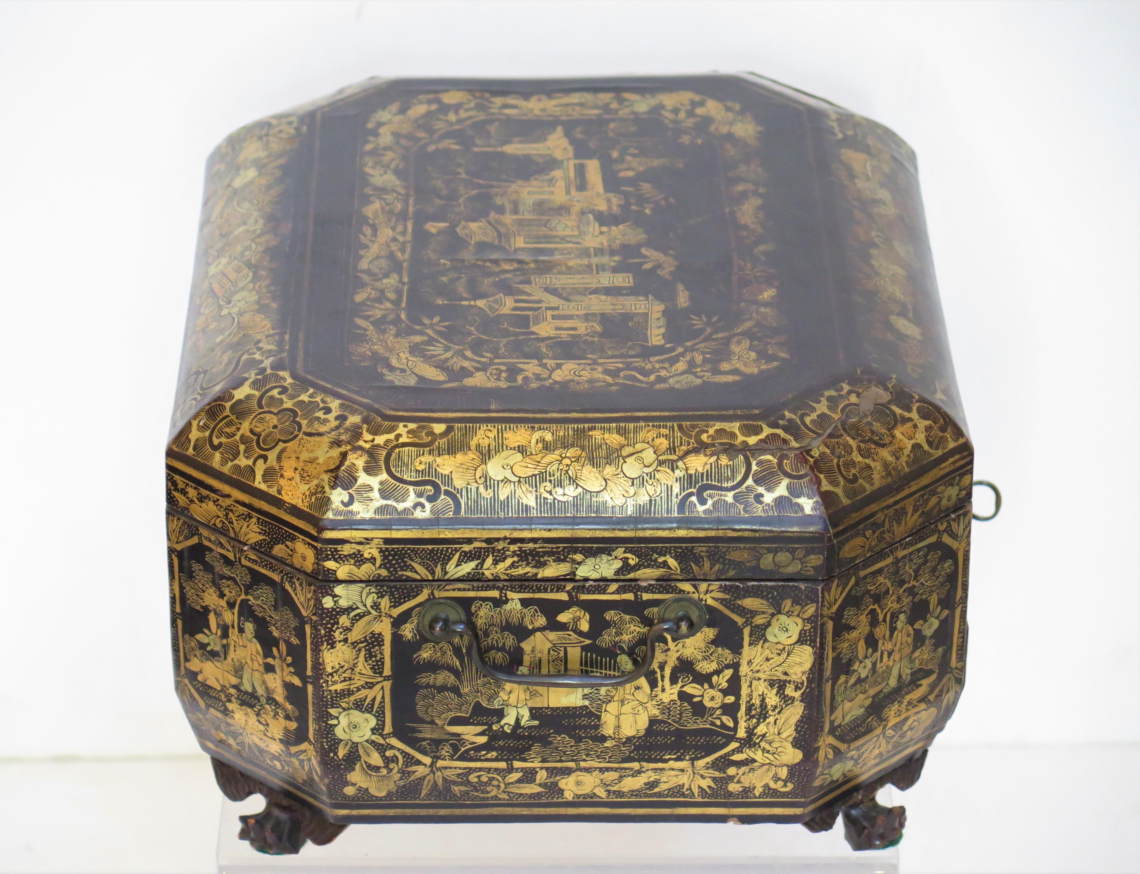 Ealy 19. Jahrhundert Chinesisch Export Lacquer Nähen Box (Chinoiserie) im Angebot