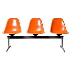 Eames 3 Seat Orange Fiberglass Shell Chair Tandem Bench Herman Miller 1960s