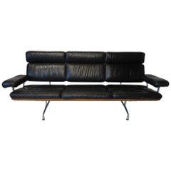 Eames 3473 Leather Soft Pad / Walnut Aluminum Group Sofa für Herman Miller