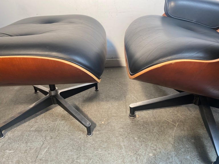 American Eames 50th Anniversary Lounge Chair and Ottoman, Cherry and Black Leather 2006 For Sale