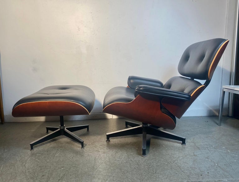 Eames 50th Anniversary Lounge Chair and Ottoman, Cherry and Black Leather 2006 In Excellent Condition For Sale In Buffalo, NY