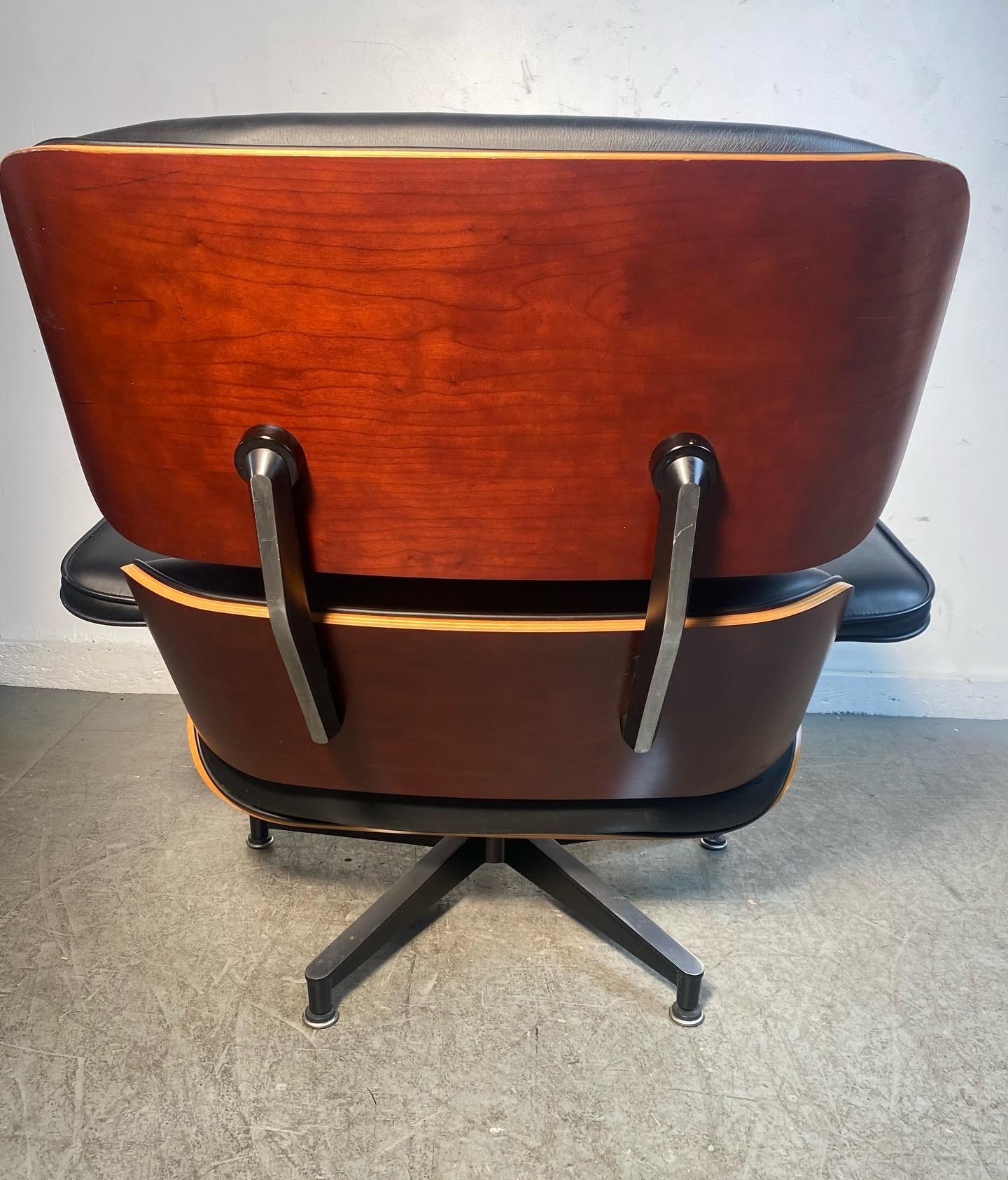 Mid-Century Modern Eames 50th Anniversary Lounge Chair and Ottoman, Cherry and Black Leather 2006