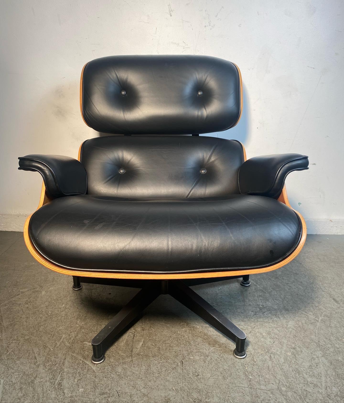 Contemporary Eames 50th Anniversary Lounge Chair and Ottoman, Cherry and Black Leather 2006
