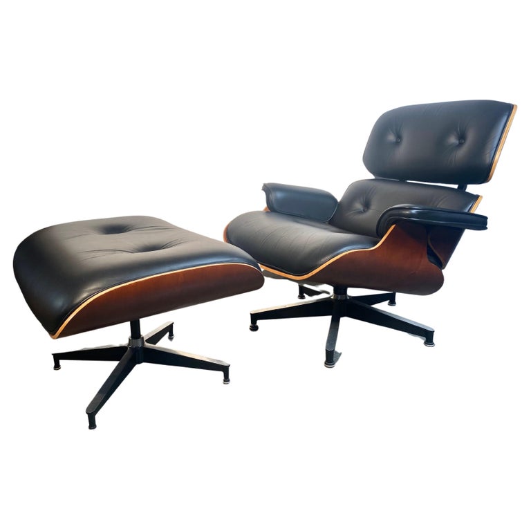 Eames 50th Anniversary Lounge Chair and Ottoman, Cherry and Black Leather 2006 For Sale