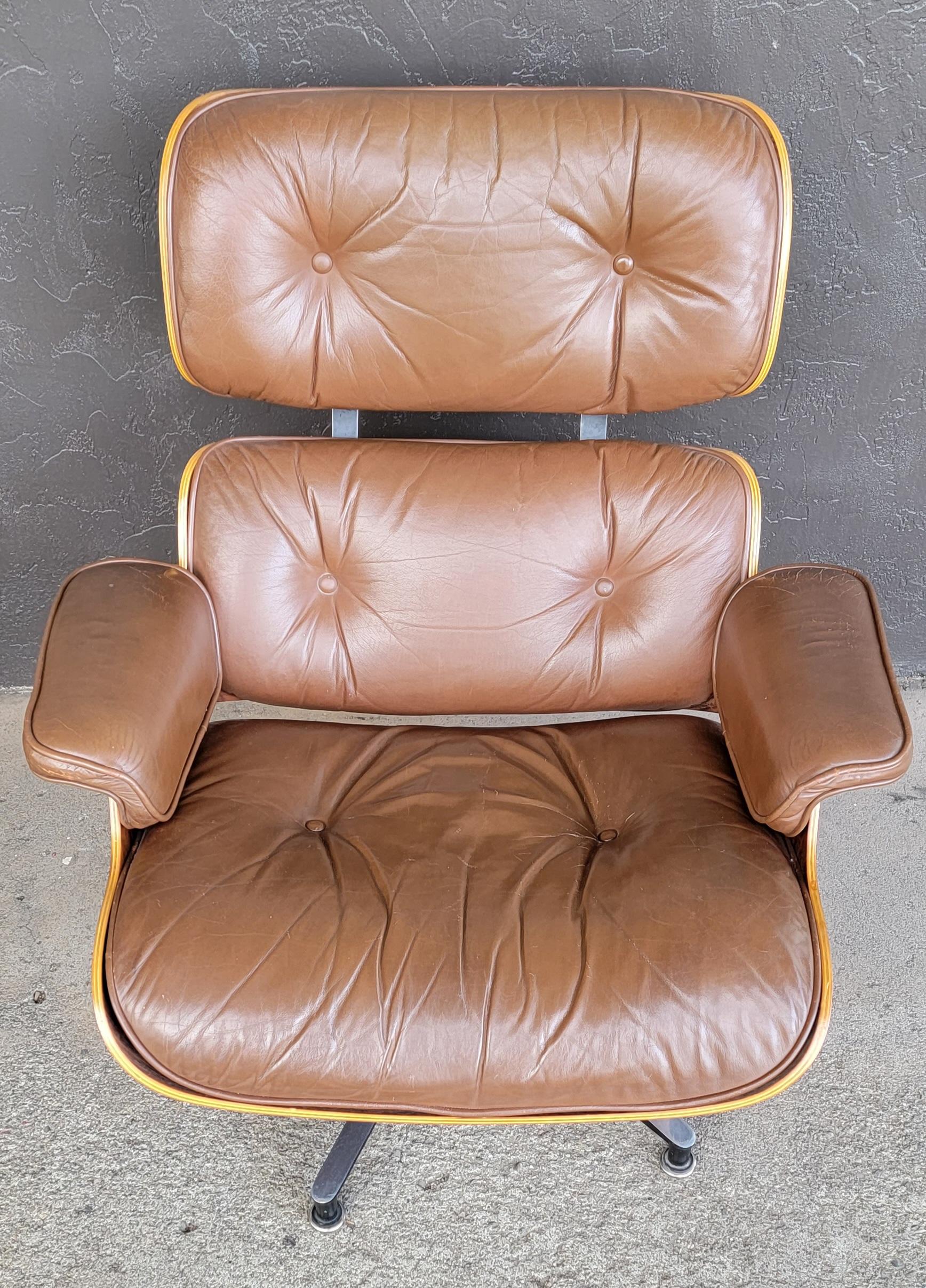 20th Century Eames 670 671 Leather Lounge Chair & Ottoman