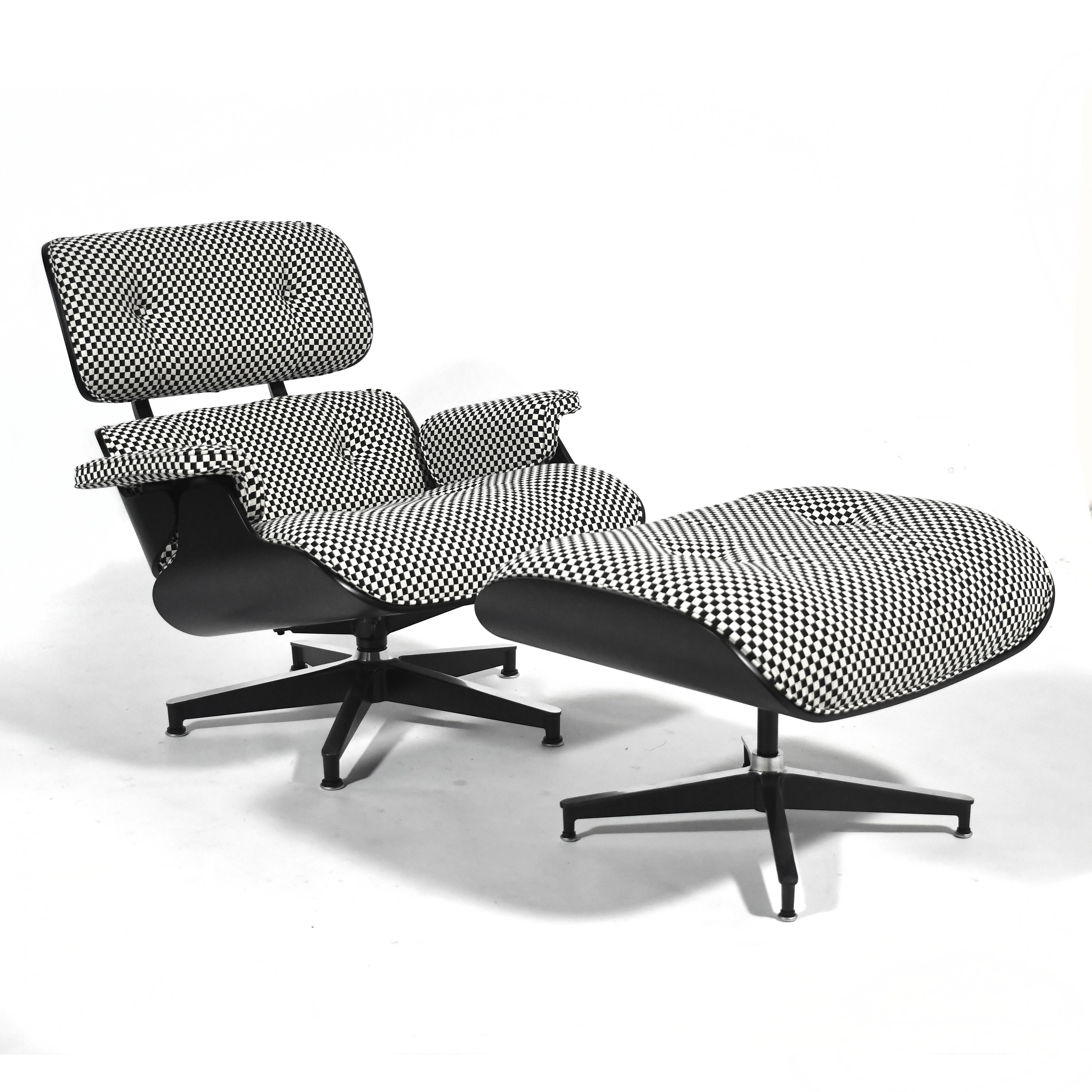 This spectacular example of the iconic Eames lounge chair is an authentic piece made by Herman Miller. They only recently began offering the chair in this configuration. In fact, this particular chair was the first one they made and was used by