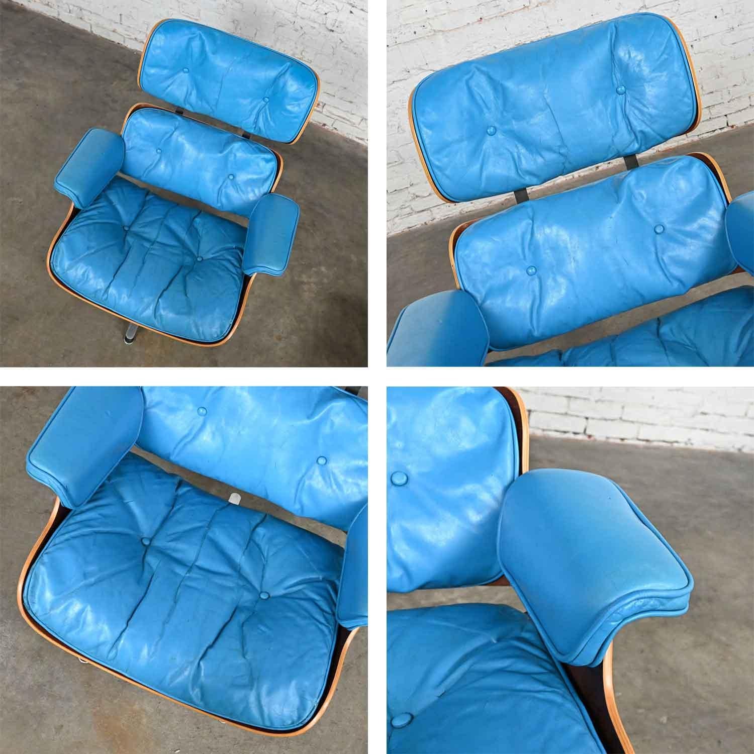 Eames 670 Lounge Chair 671 Ottoman Blue Leather Walnut Rosewood Herman Miller 7