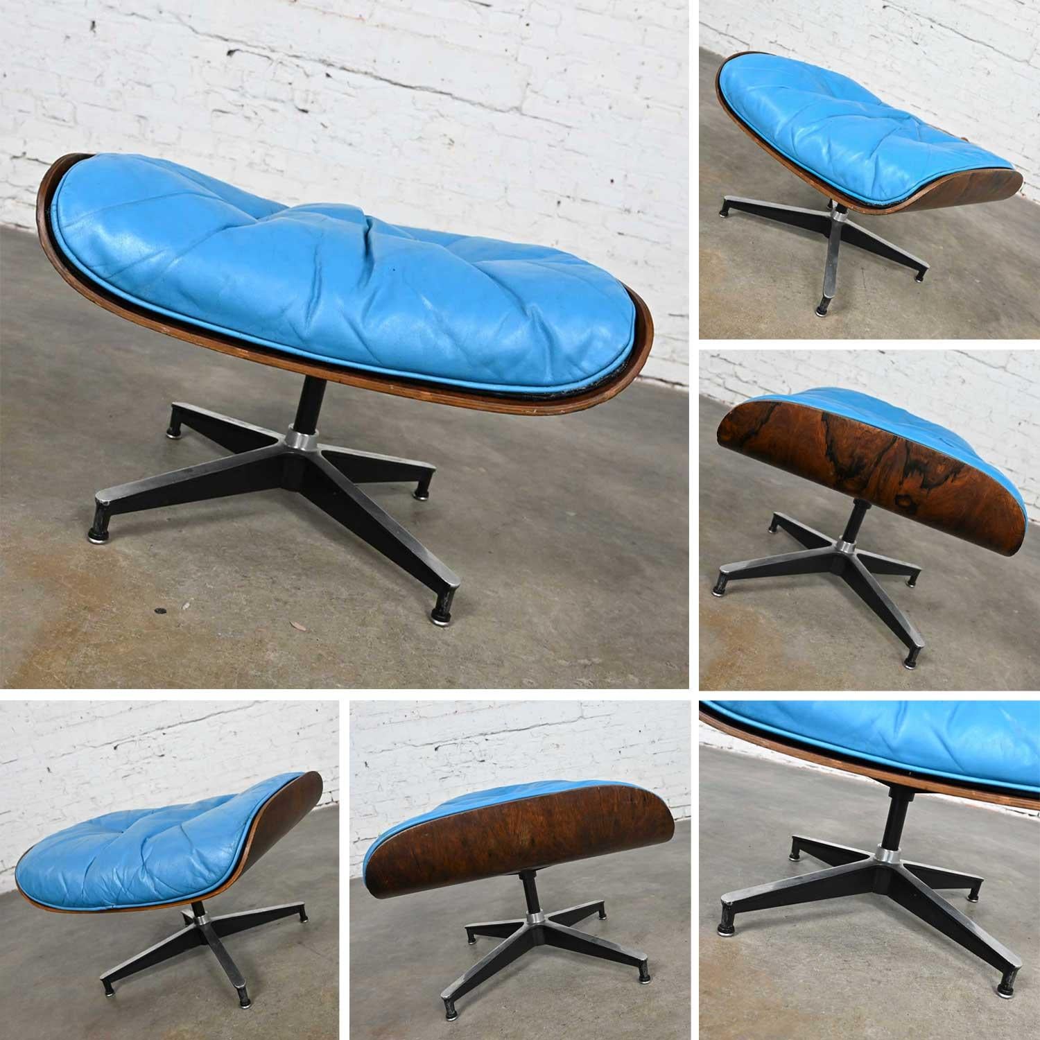 Eames 670 Lounge Chair 671 Ottoman Blue Leather Walnut Rosewood Herman Miller 9
