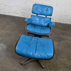 Eames 670 Sillón 671 Otomana Cuero azul Nogal Palisandro Herman Miller