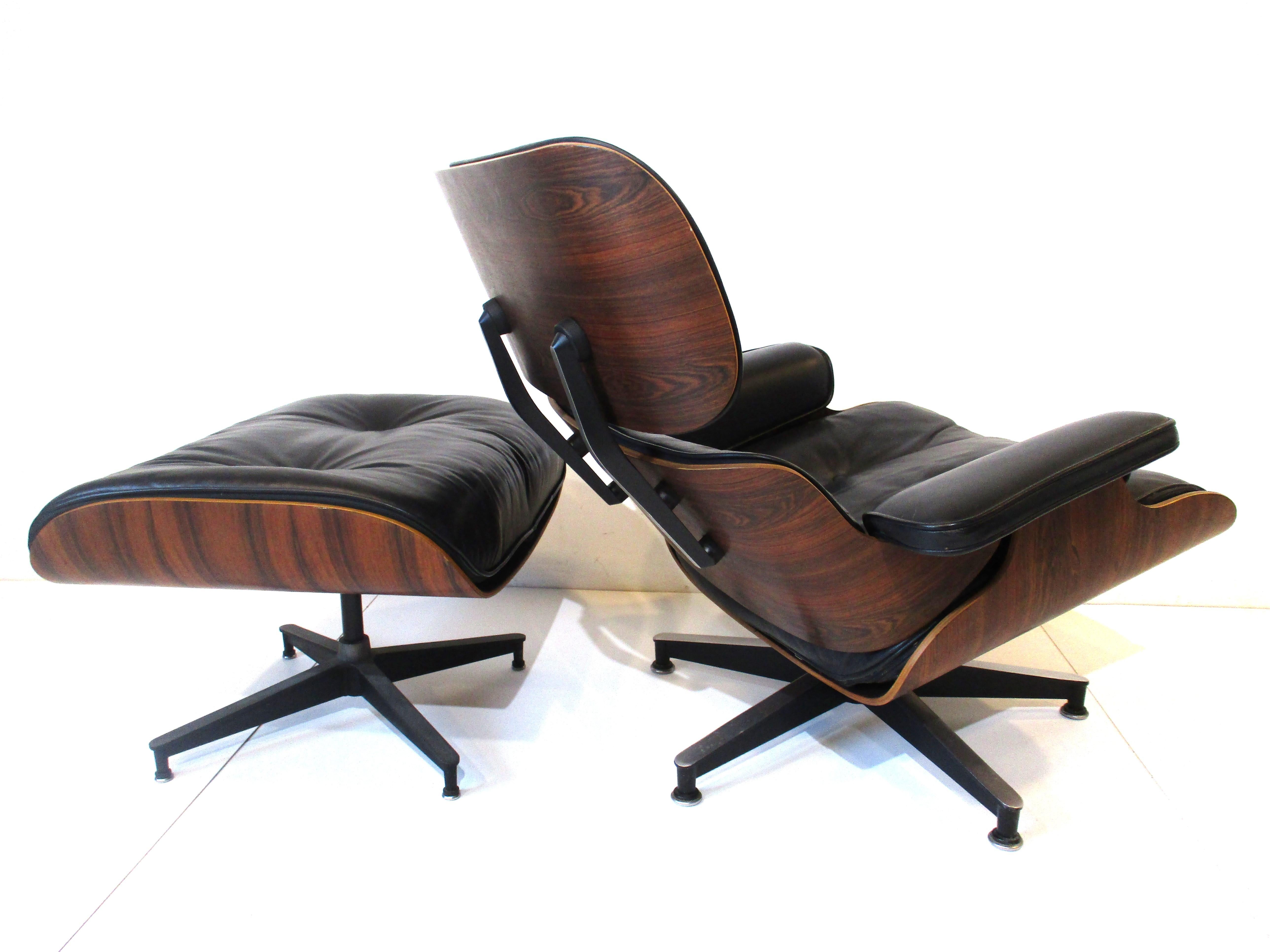 Eames 670 Rosewood Leather Lounge Chair with Ottoman 'B' 3