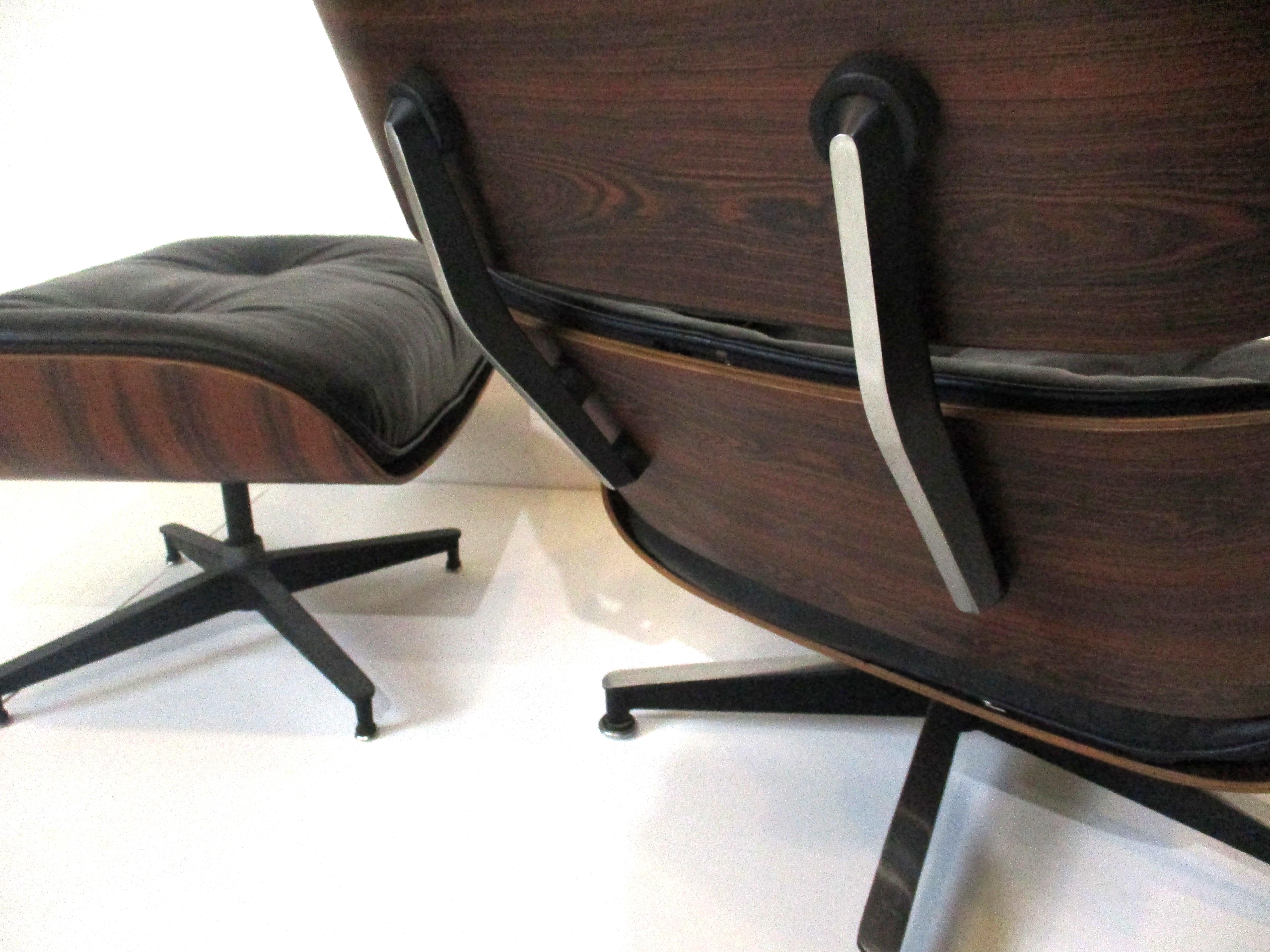 Eames 670 Rosewood Leather Lounge Chair with Ottoman 'B' 4