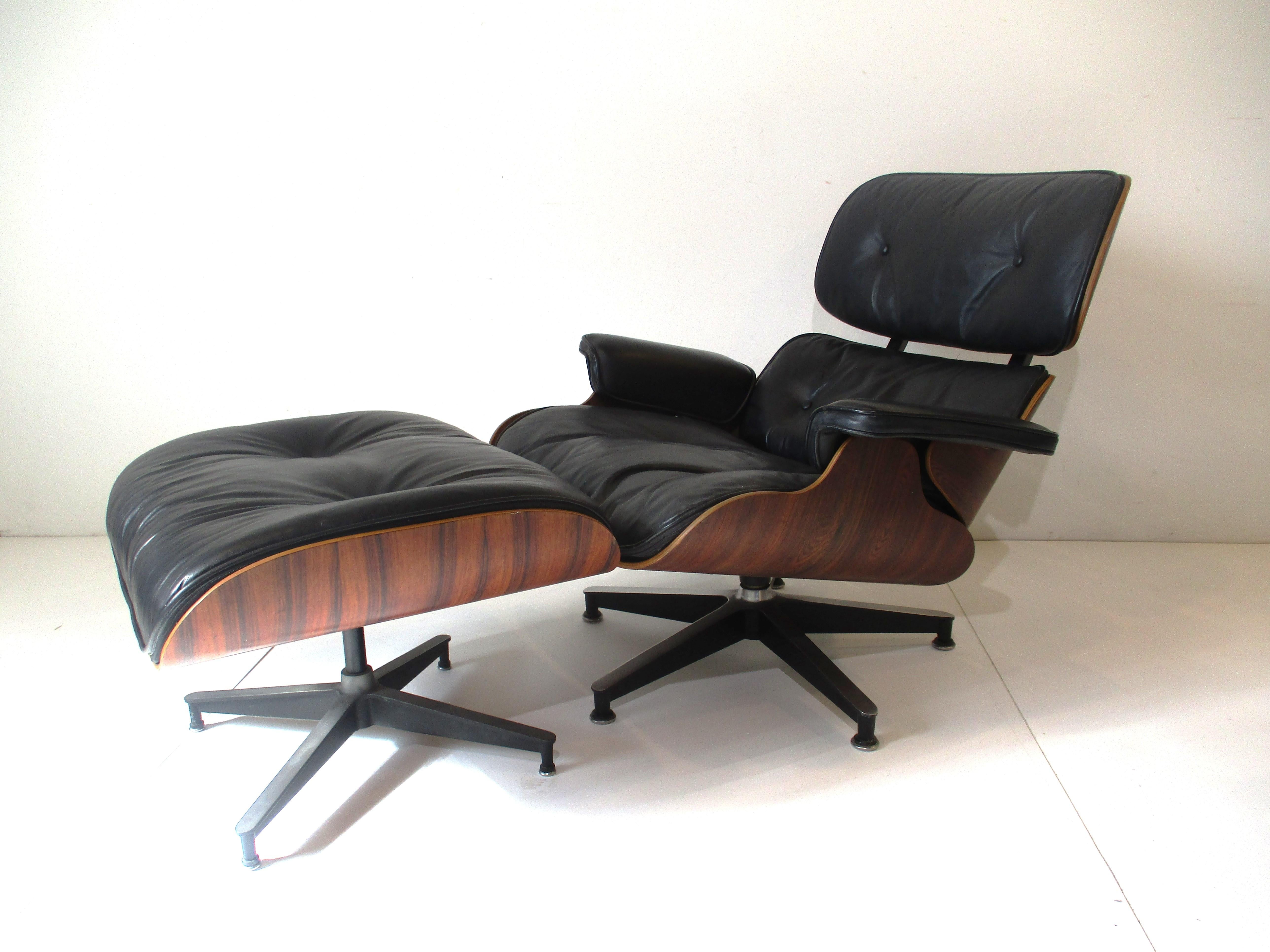 Eames 670 Rosewood Leather Lounge Chair with Ottoman 'B' 6