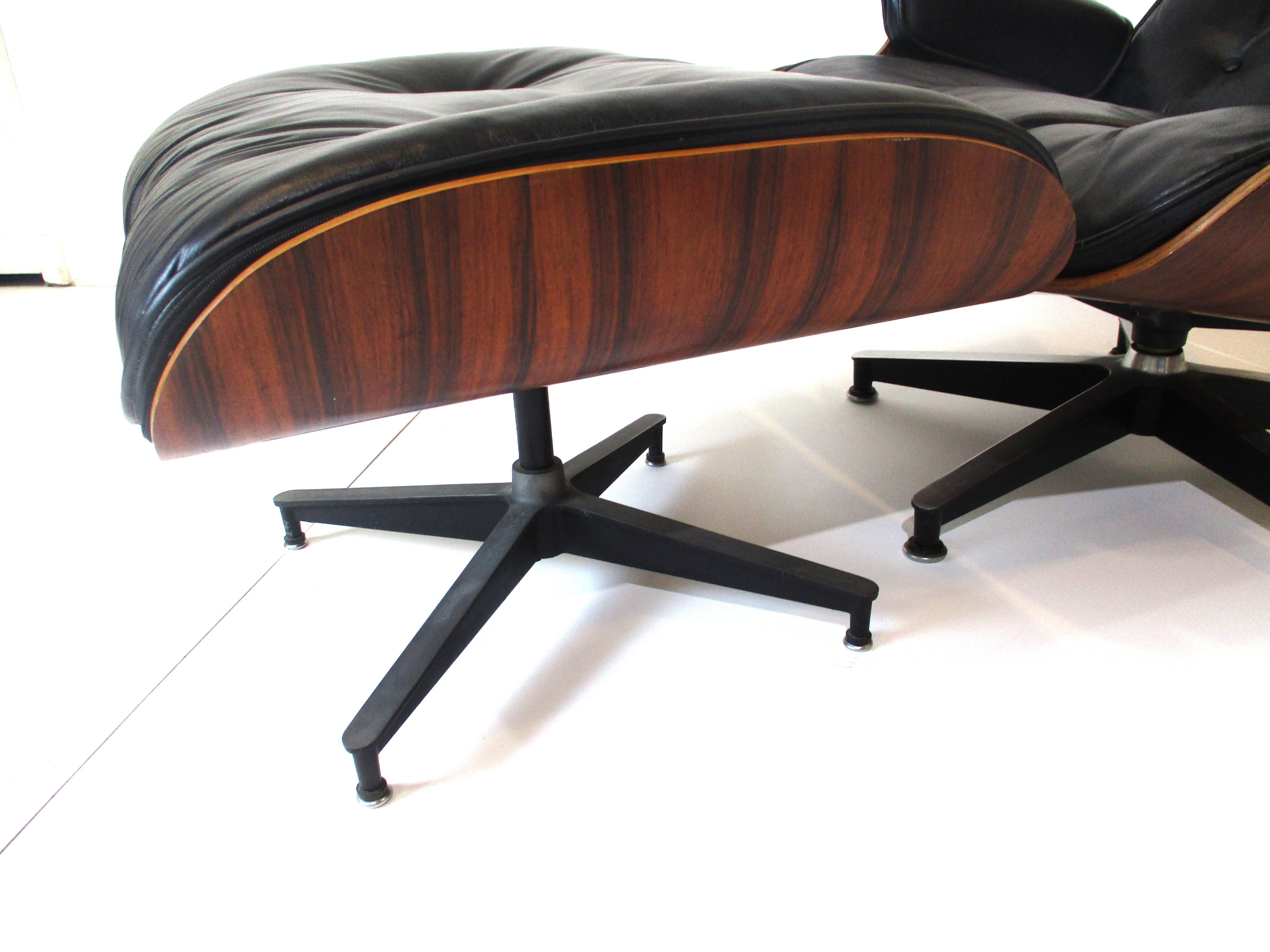 Eames 670 Rosewood Leather Lounge Chair with Ottoman 'B' 1