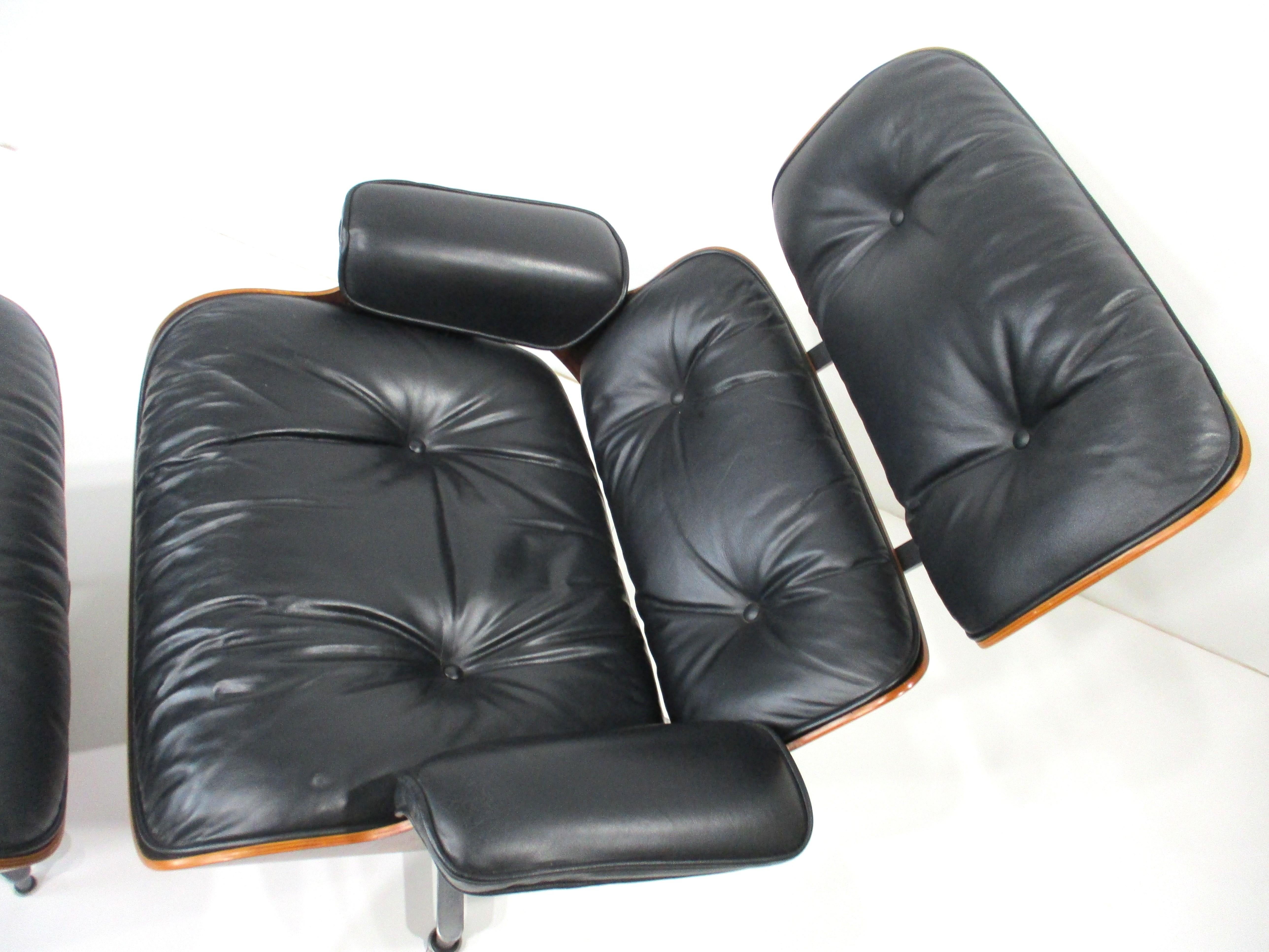 Eames 670 Rosewood Leather Lounge Chair with Ottoman for Herman Miller (A) 4
