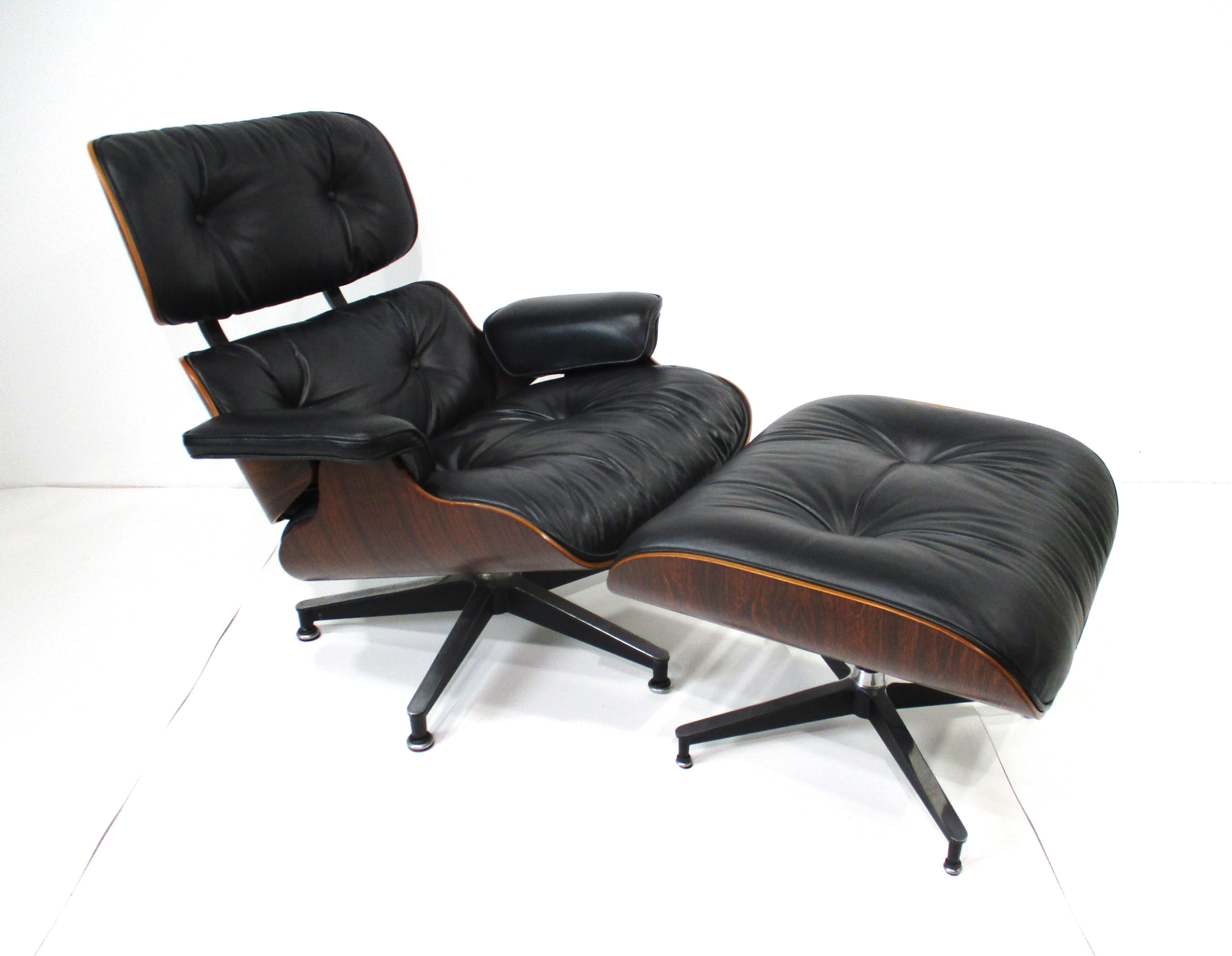 Eames 670 Rosewood Leather Lounge Chair with Ottoman for Herman Miller (A) 10