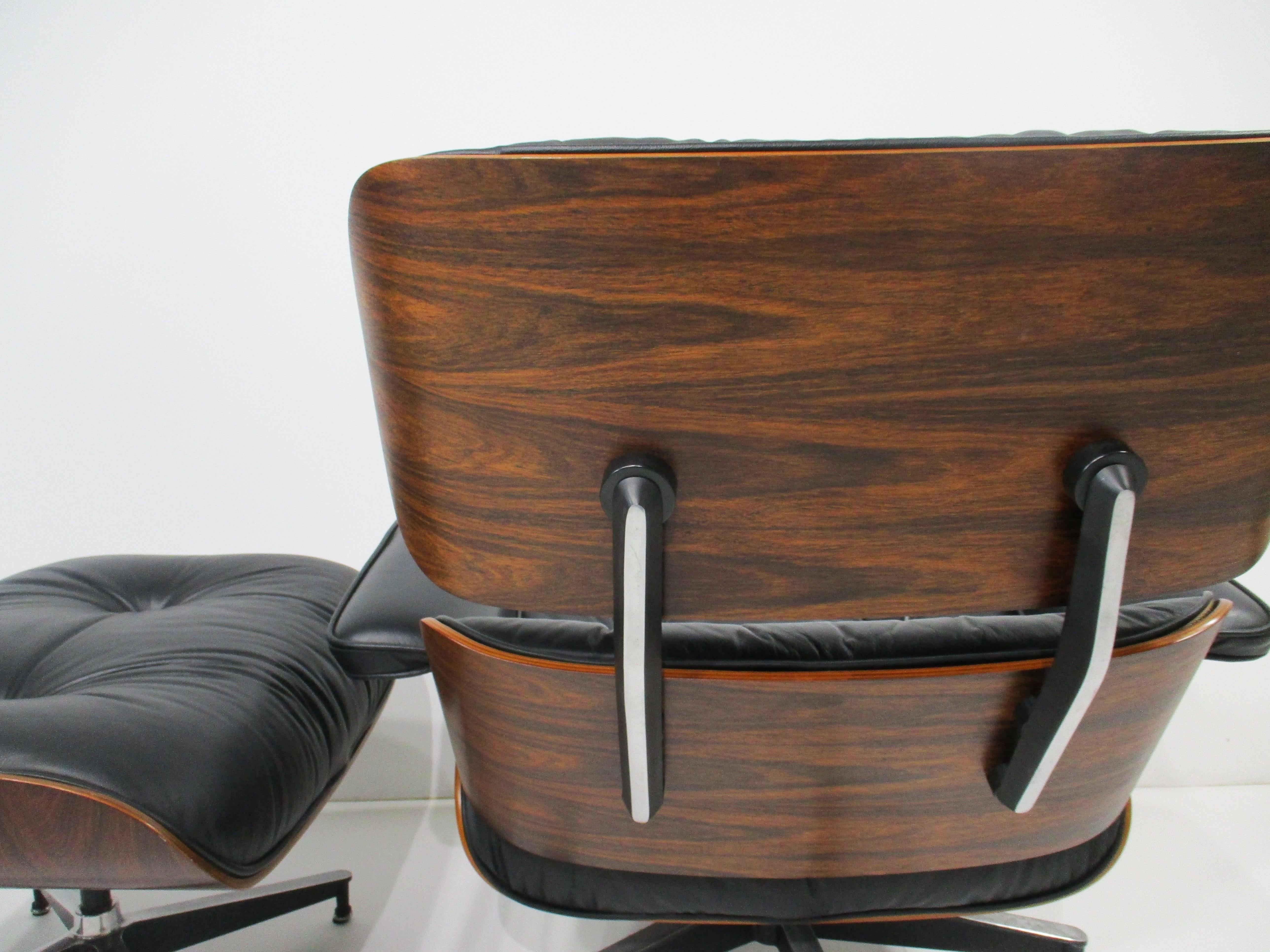 Aluminum Eames 670 Rosewood Leather Lounge Chair with Ottoman for Herman Miller (A)
