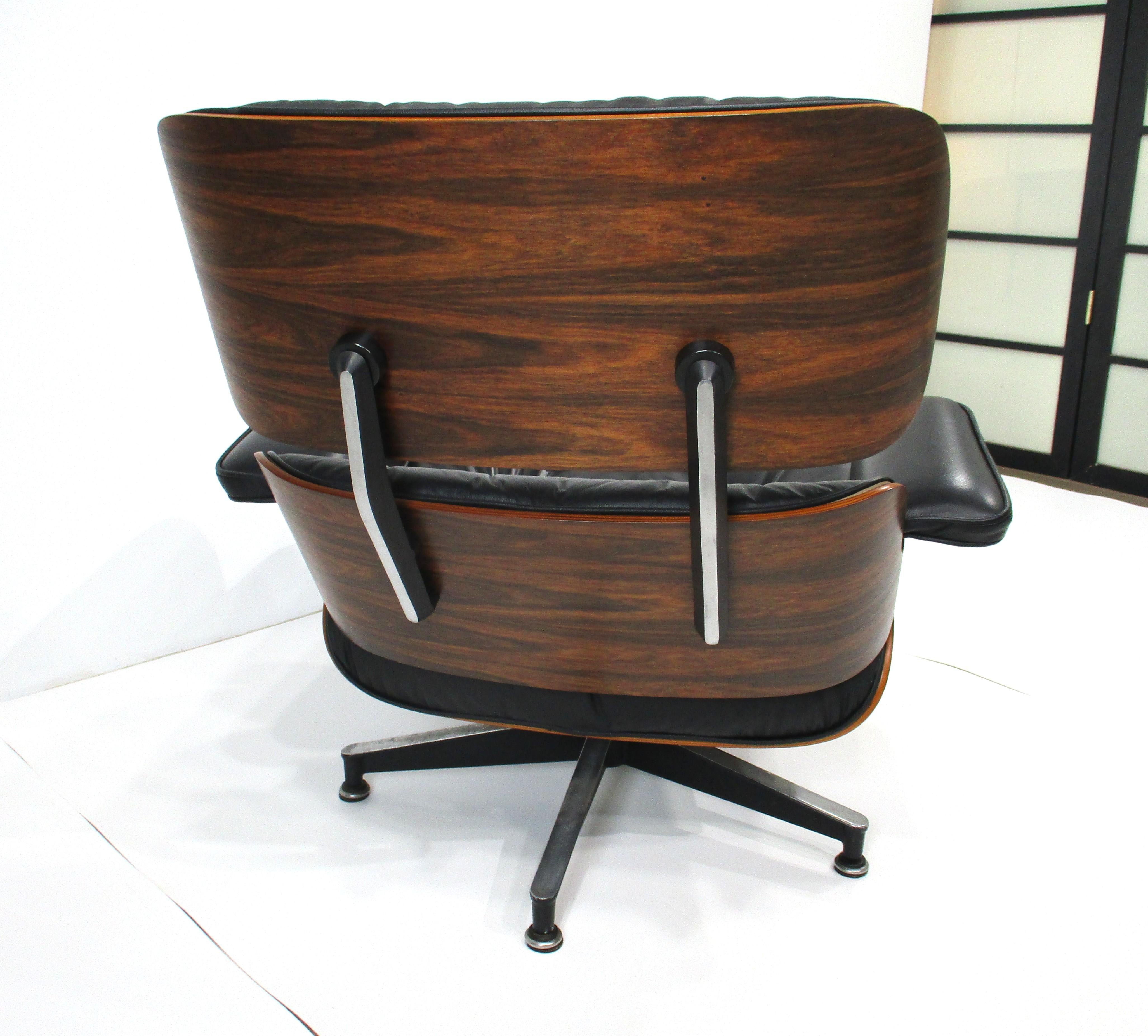 Eames 670 Rosewood Leather Lounge Chair with Ottoman for Herman Miller (A) 1